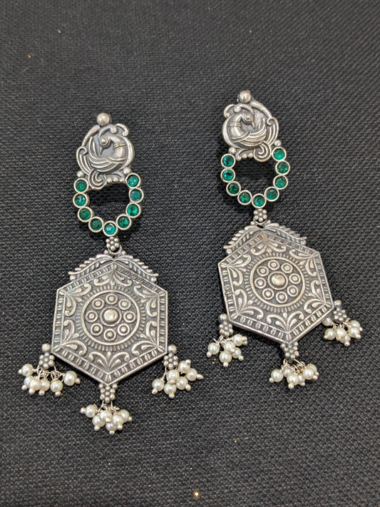 Peacock Rhombus design German silver Designer Earrings