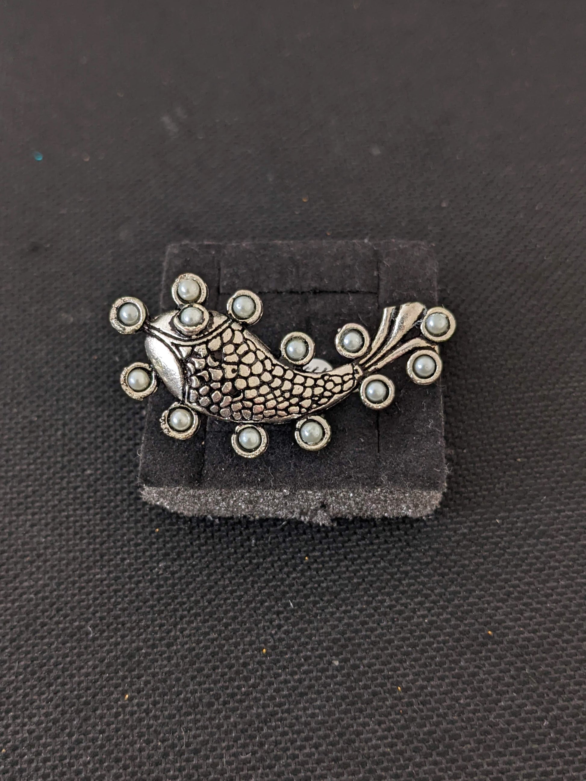 Oxidized Fish design Adjustable Finger ring - Simpliful