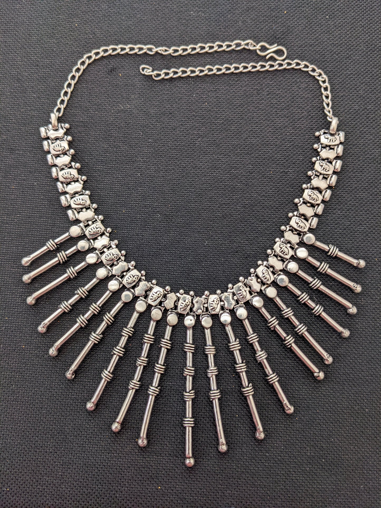 Long Spike design oxidized silver choker necklace