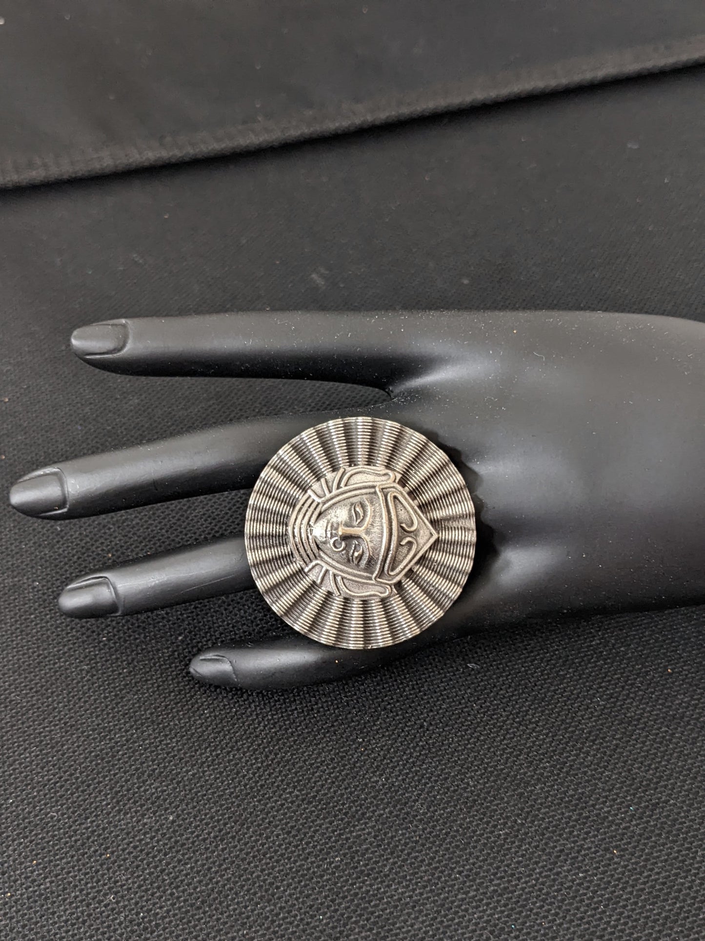 German silver large Goddess Durga round adjustable Finger ring - Simpliful