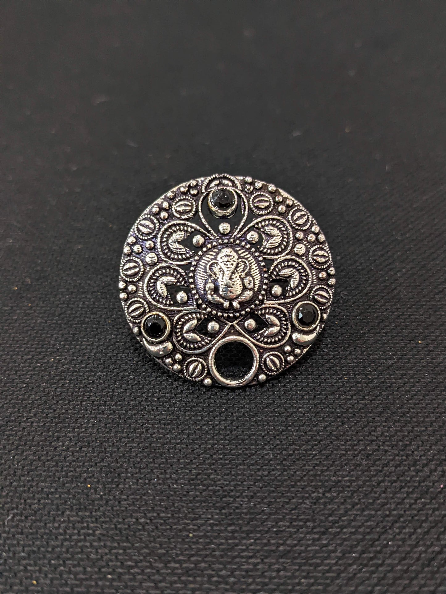 Oxidized Lord Ganesha round Adjustable Finger ring - Simpliful