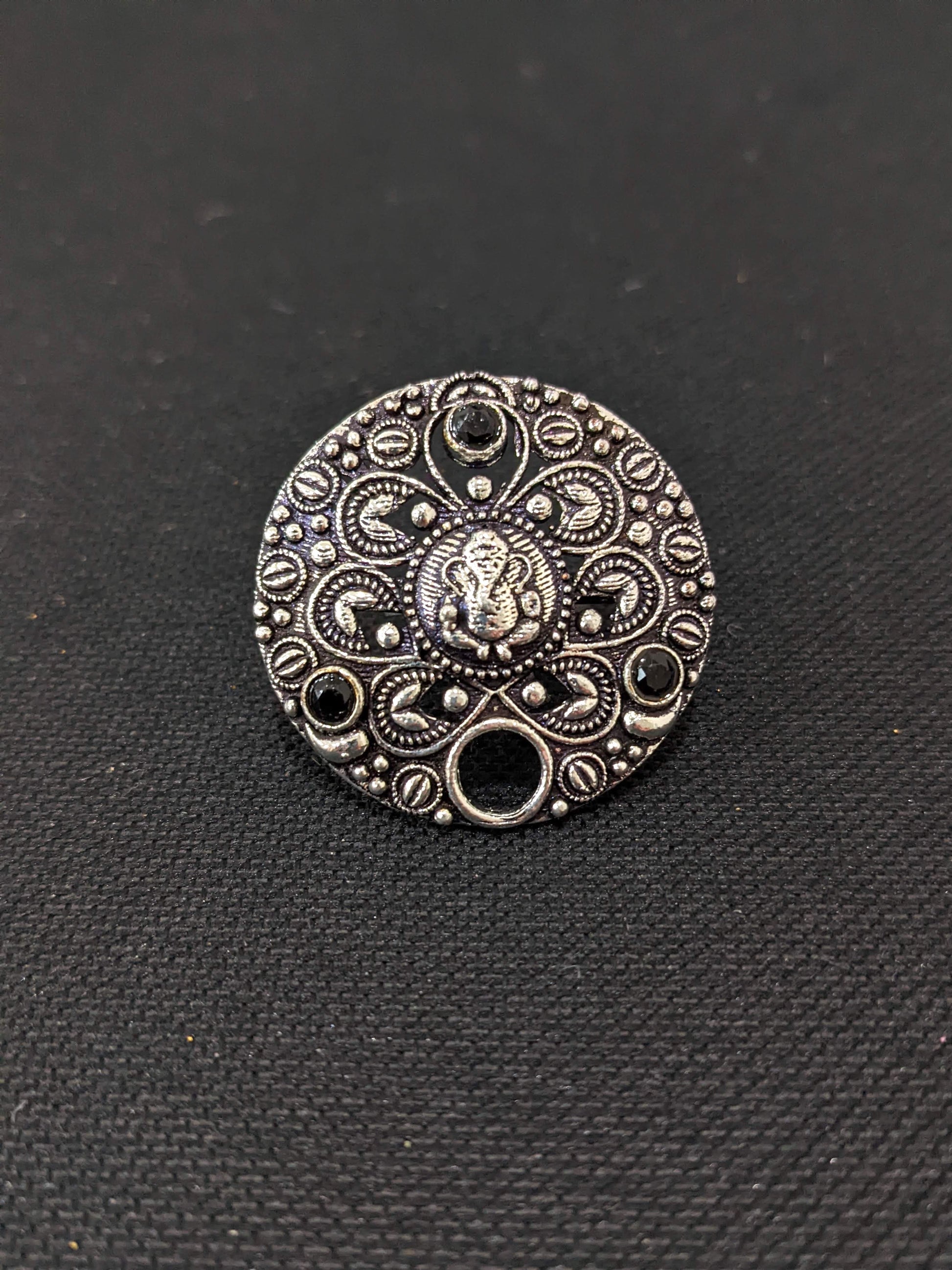 Oxidized Lord Ganesha round Adjustable Finger ring - Simpliful