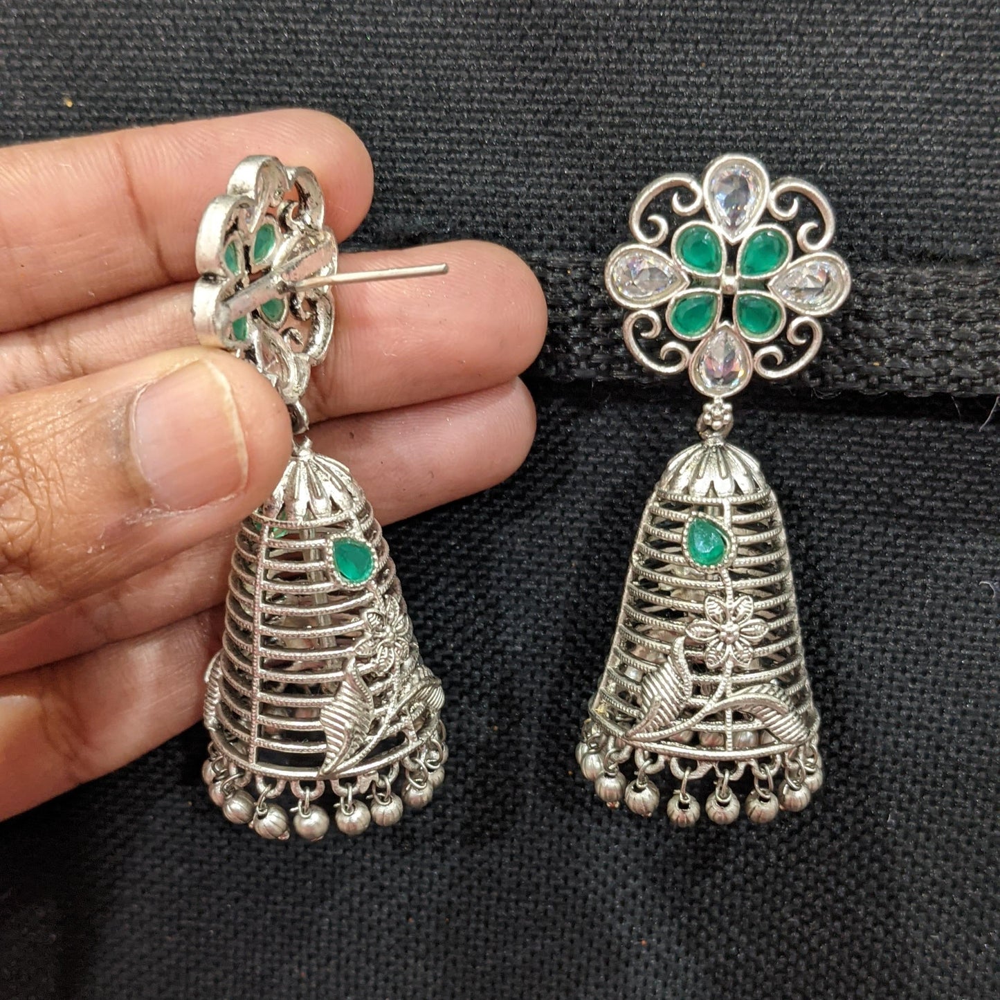 Flower design long Cone jhumka earrings