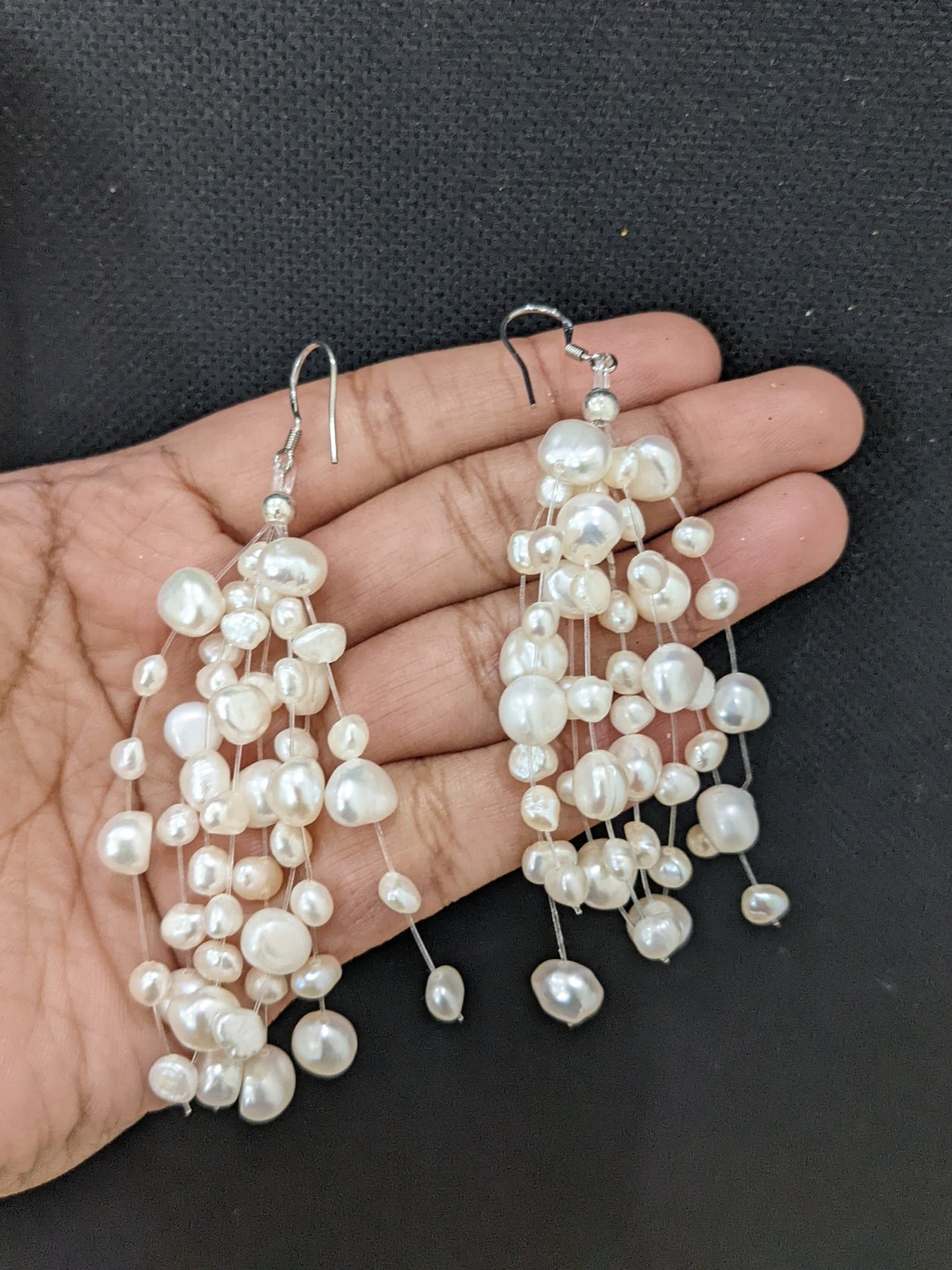 Natural Pearl multiple line hook drop earrings