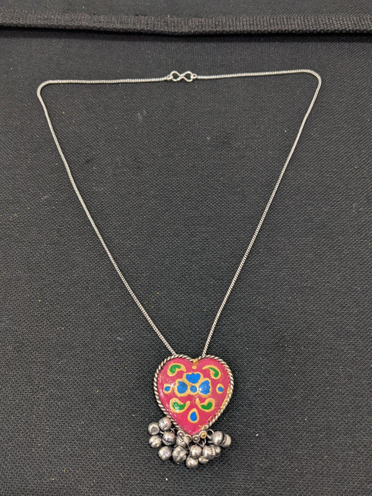 Heart Pendant Silver Chain Oxidized Silver Necklace