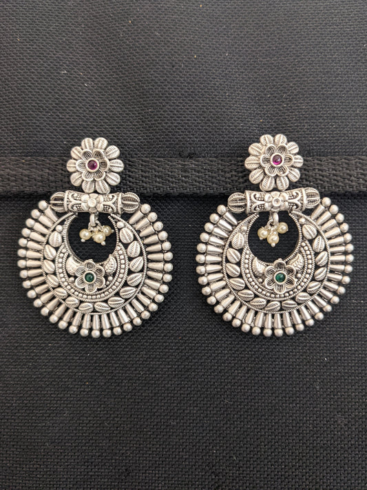 Bright silver matte plated Chandbali Earrings - Design 2