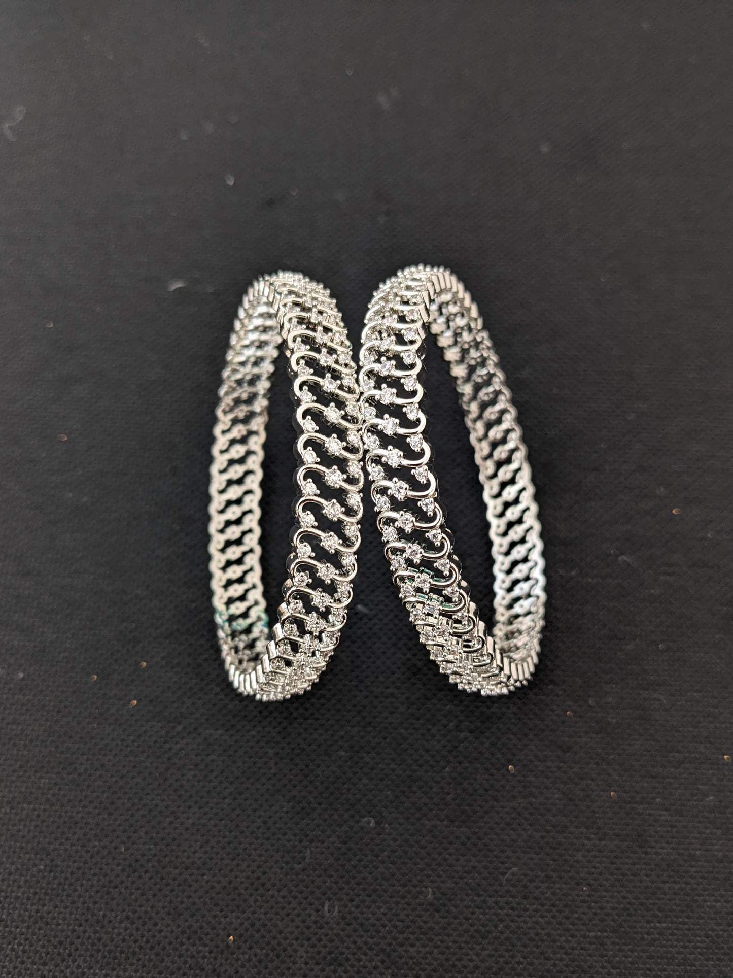S shape Silver Rhodium plated CZ bangles