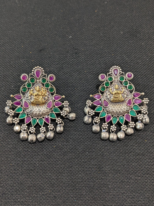 Goddess Lakshmi design Dual Tone German Silver Earrings
