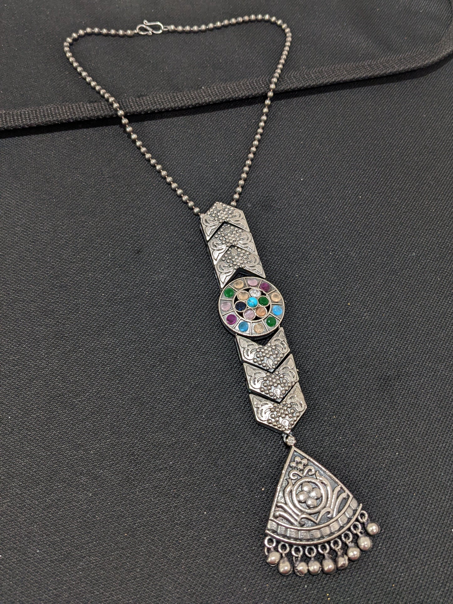 Unique Long Pendant Chain Antique Silver Necklace