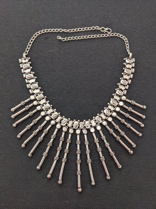 Long Spike design oxidized silver choker necklace