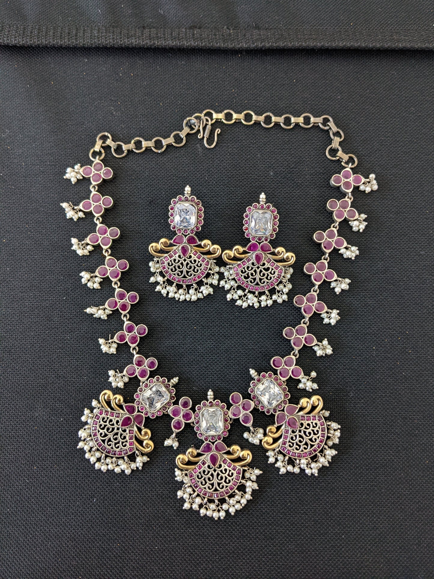 Dual tone German Silver Chandbali design Choker set
