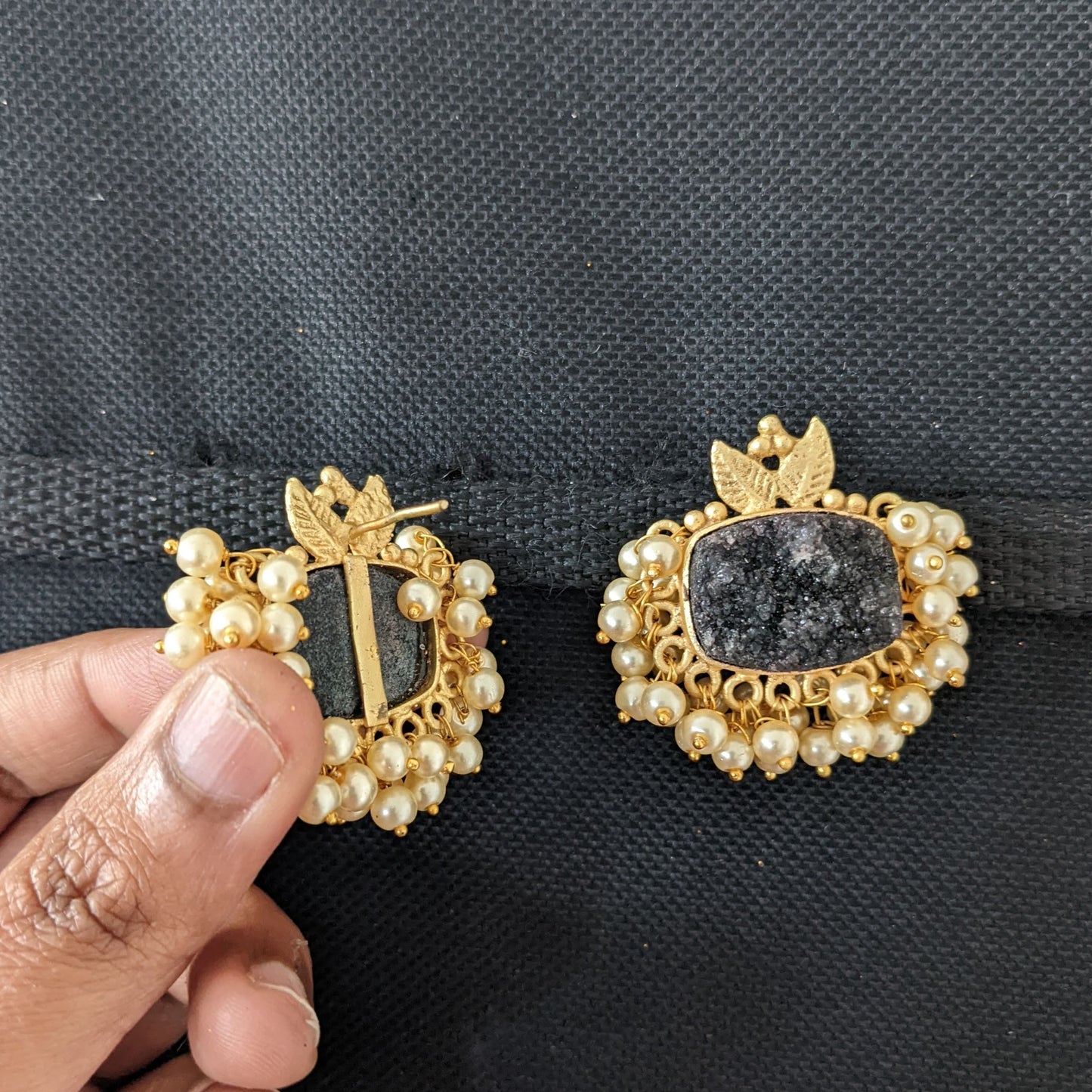 Natural Stone Yellow Matte Gold Pearl Cluster Stud Earrings