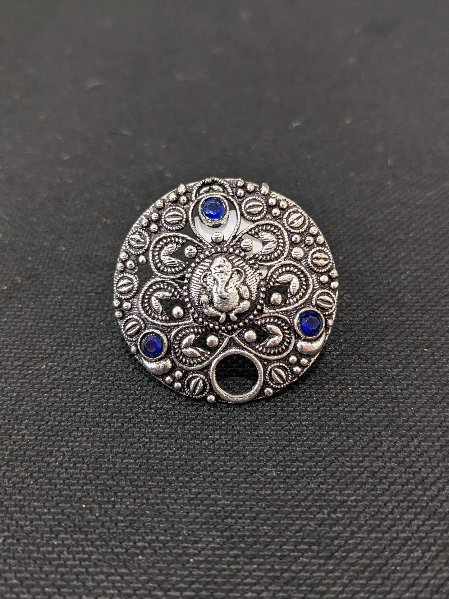 Oxidized Lord Ganesha round Adjustable Finger ring - Simpliful