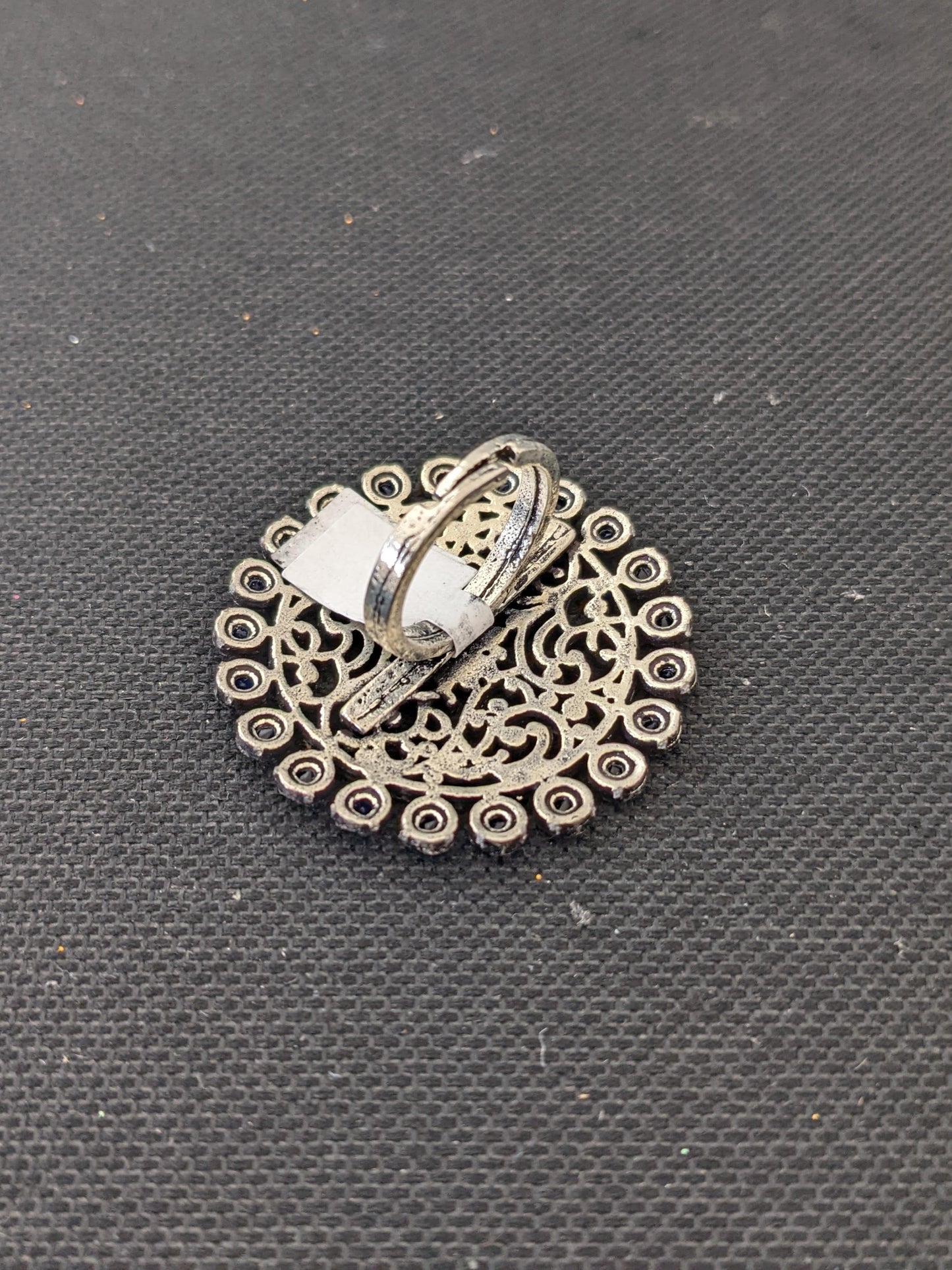 Oxidized Silver Blue Polki Adjustable Finger ring