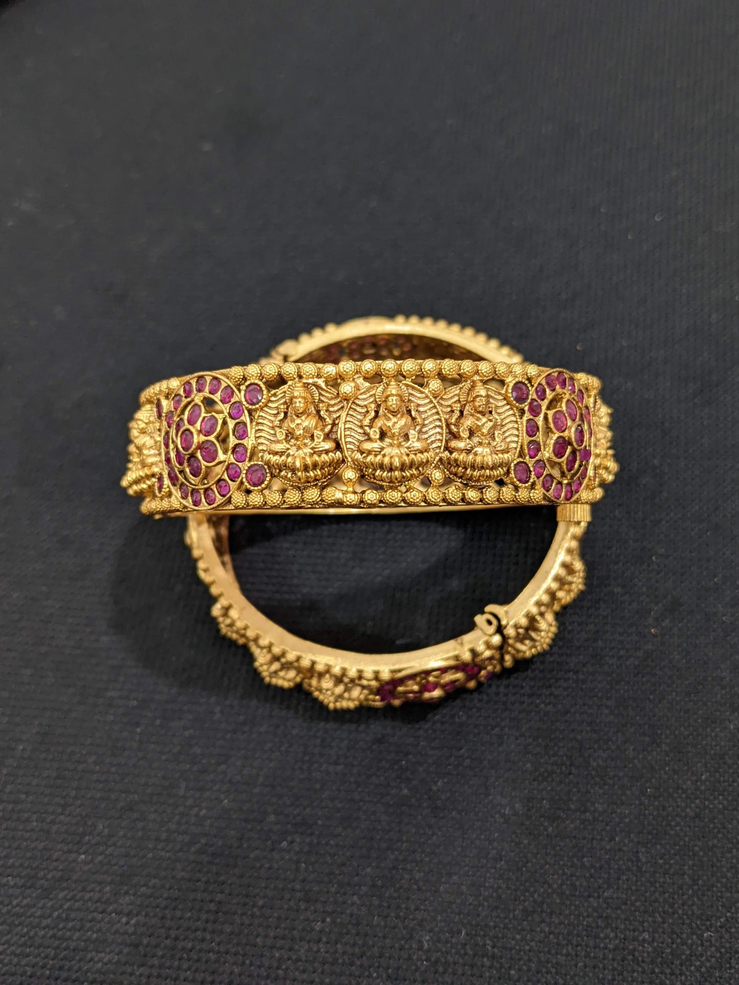 Goddess Lakshmi broad openable Matte gold bangles - 2x6 size