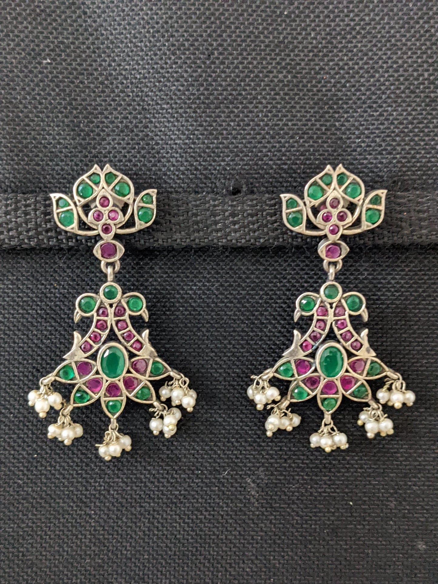 German Silver Dual Peacock CZ Earrings