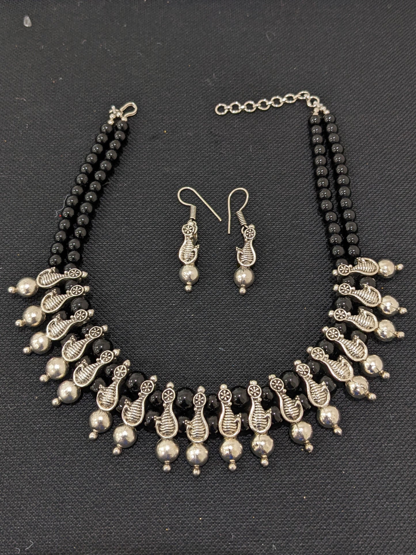 Dual strand bead Charm choker Necklace and hook drop earrings set