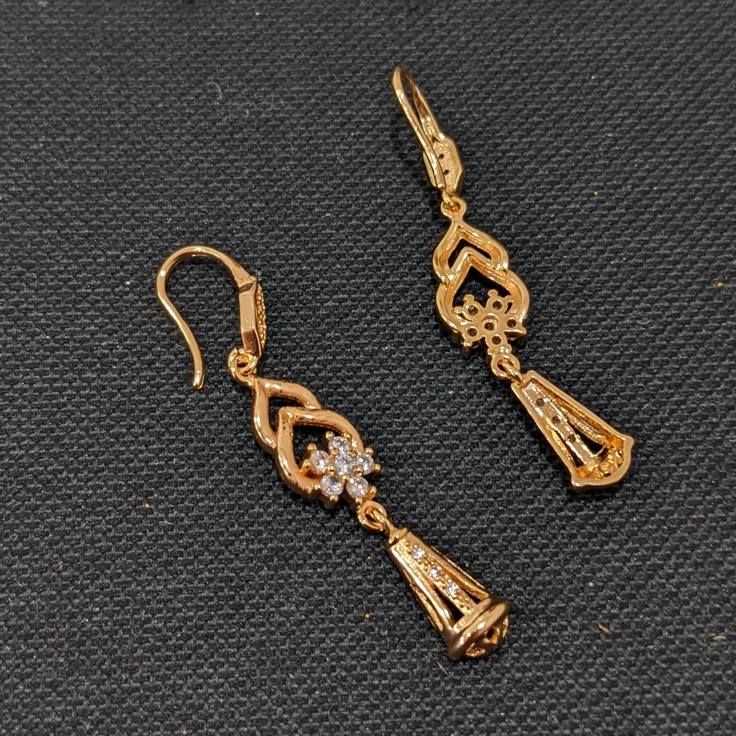 Flower design hook drop CZ dangle earrings