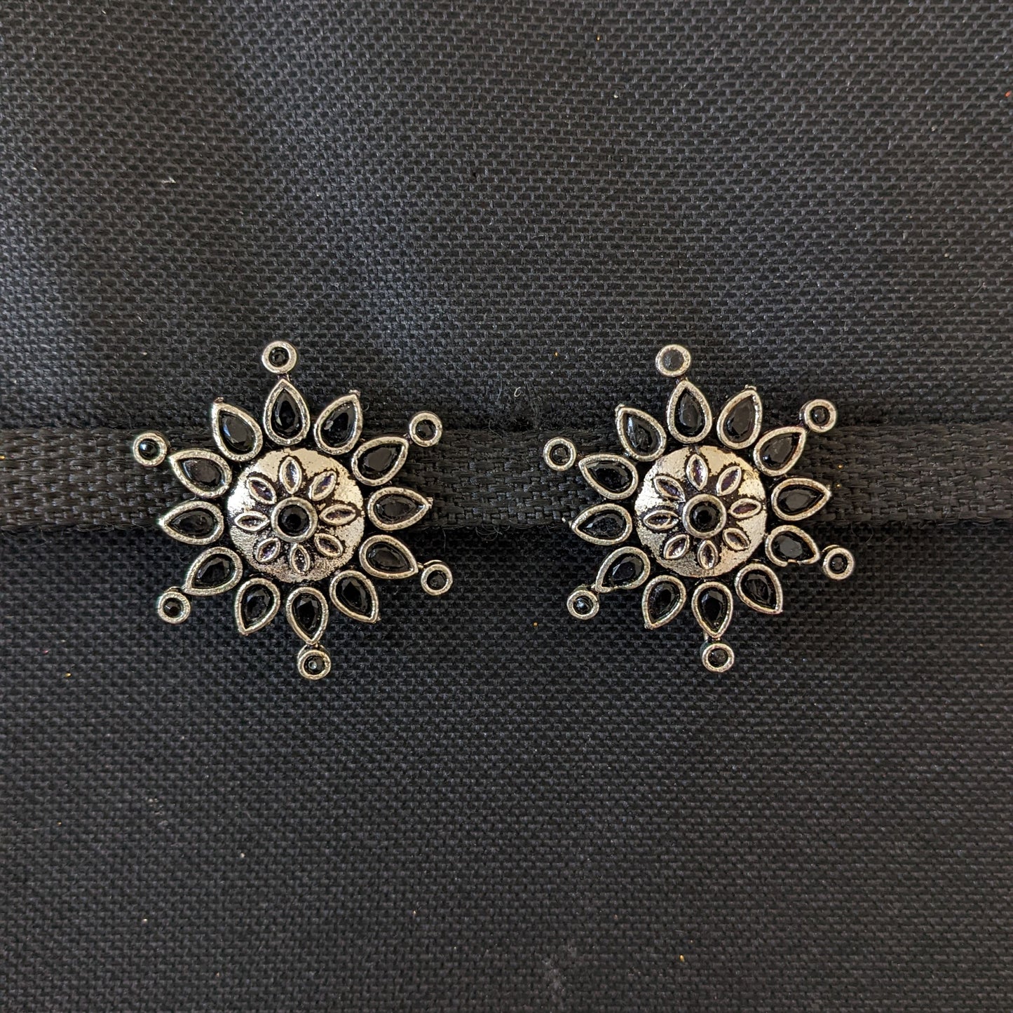 SALE - Oxidized Silver Polki / CZ stone Stud Earrings