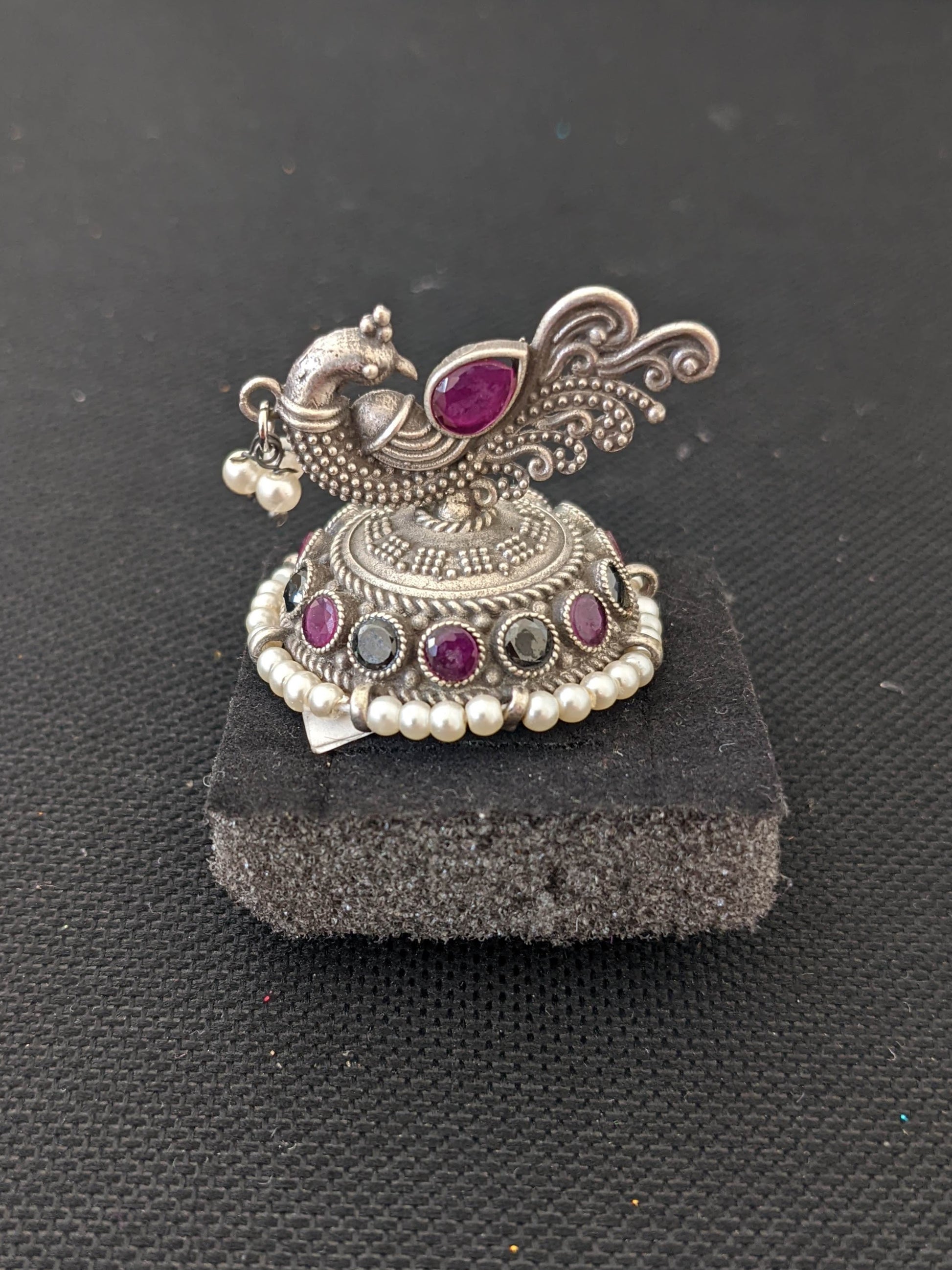 Oxidized silver Peacock standing adjustable Finger ring - Simpliful