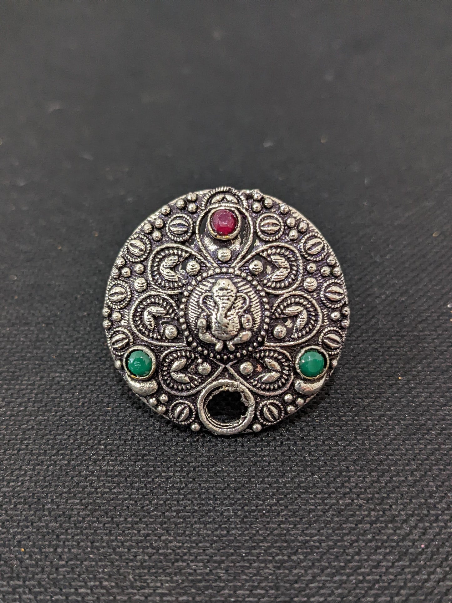 Oxidized Lord Ganesha round Adjustable Finger ring - Simpliful