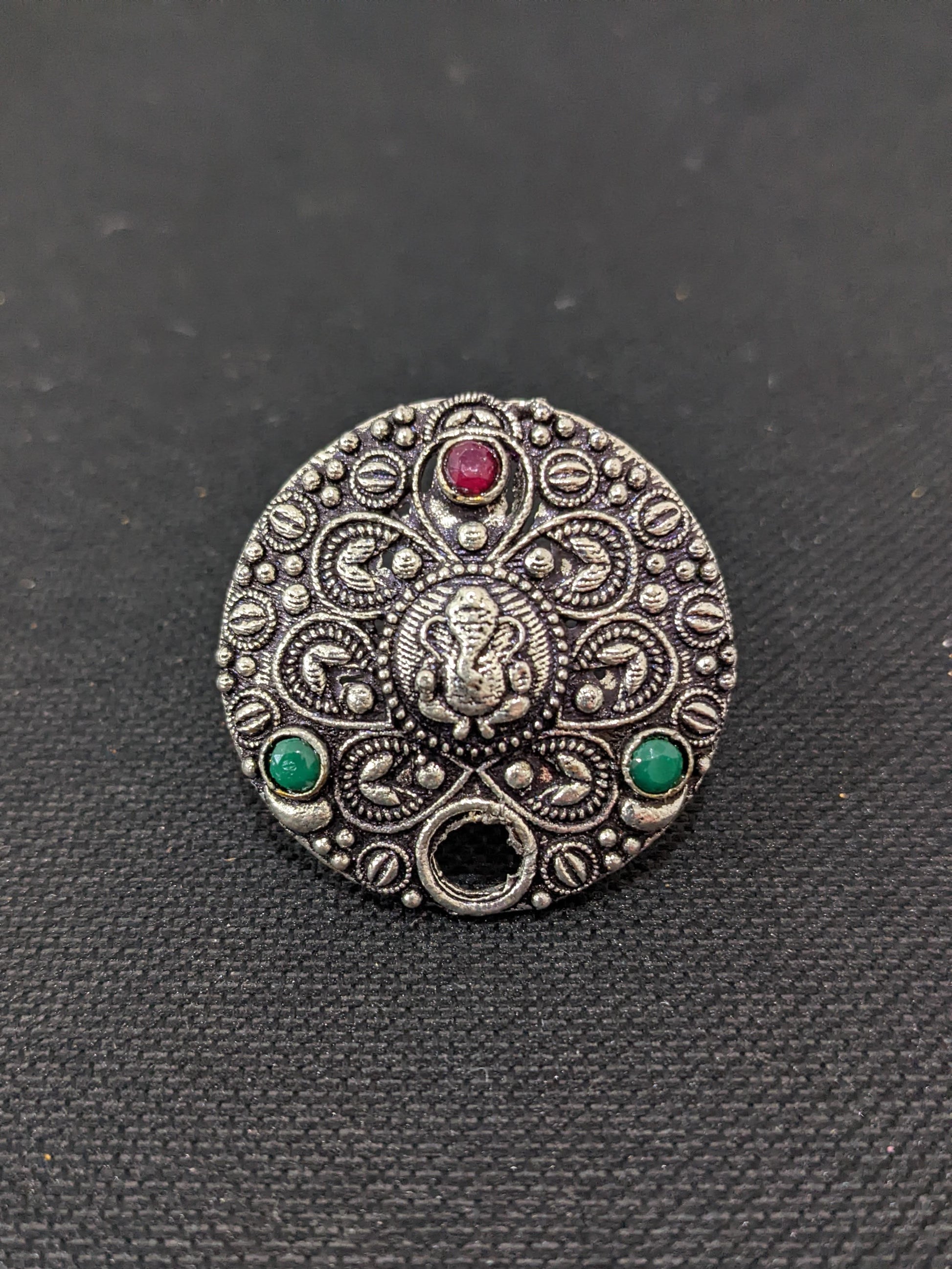 Oxidized Lord Ganesha round Adjustable Finger ring - Simpliful