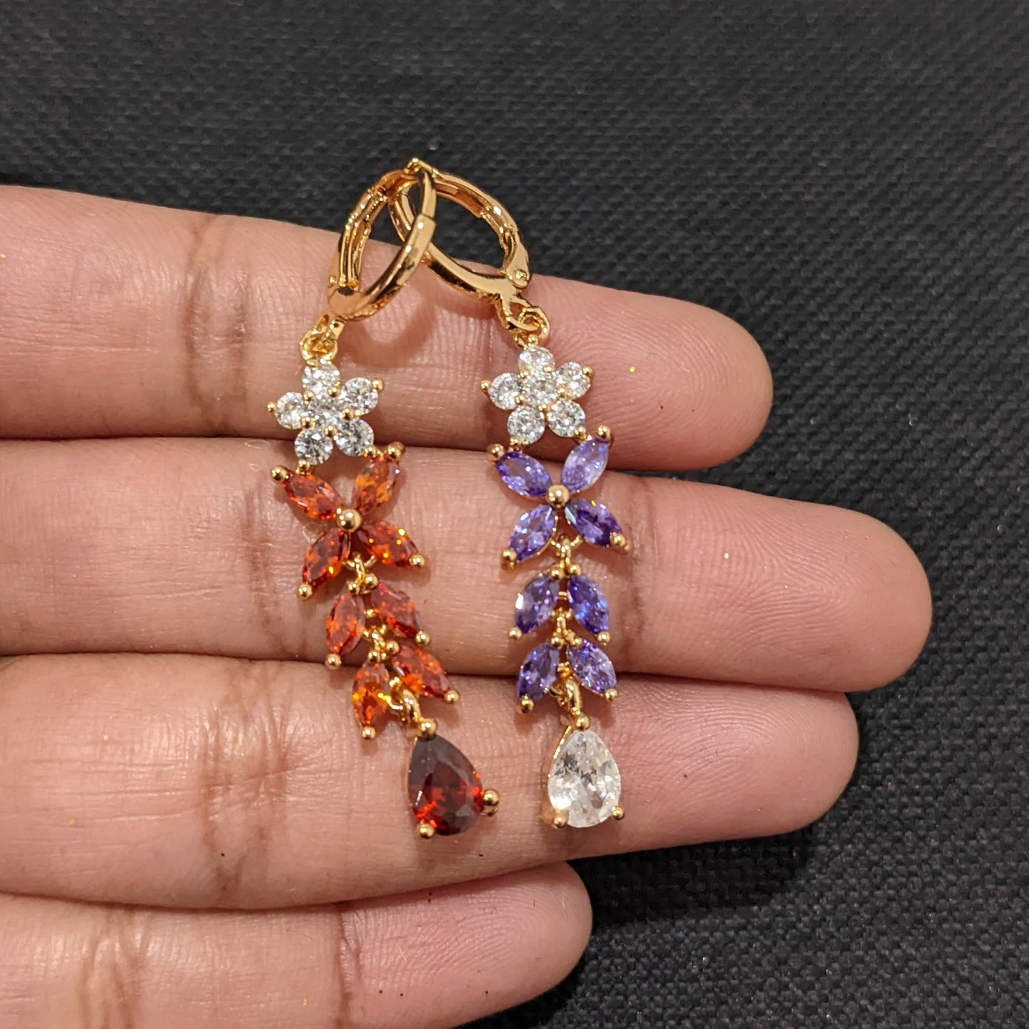 Star Flower design CZ stone ring style drop earrings