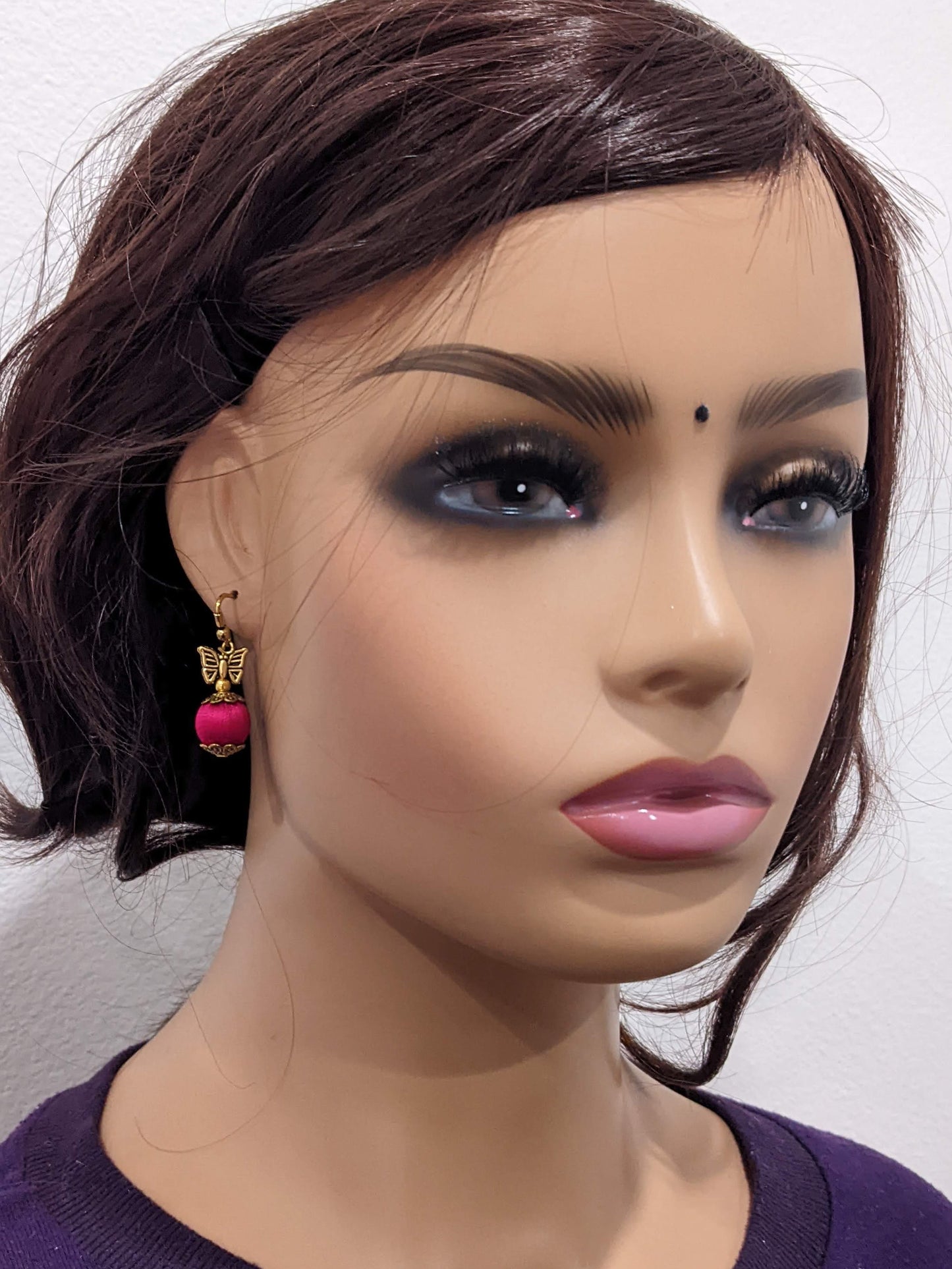 Silk Thread silk bead butterfly casual hook drop Earring - Simpliful
