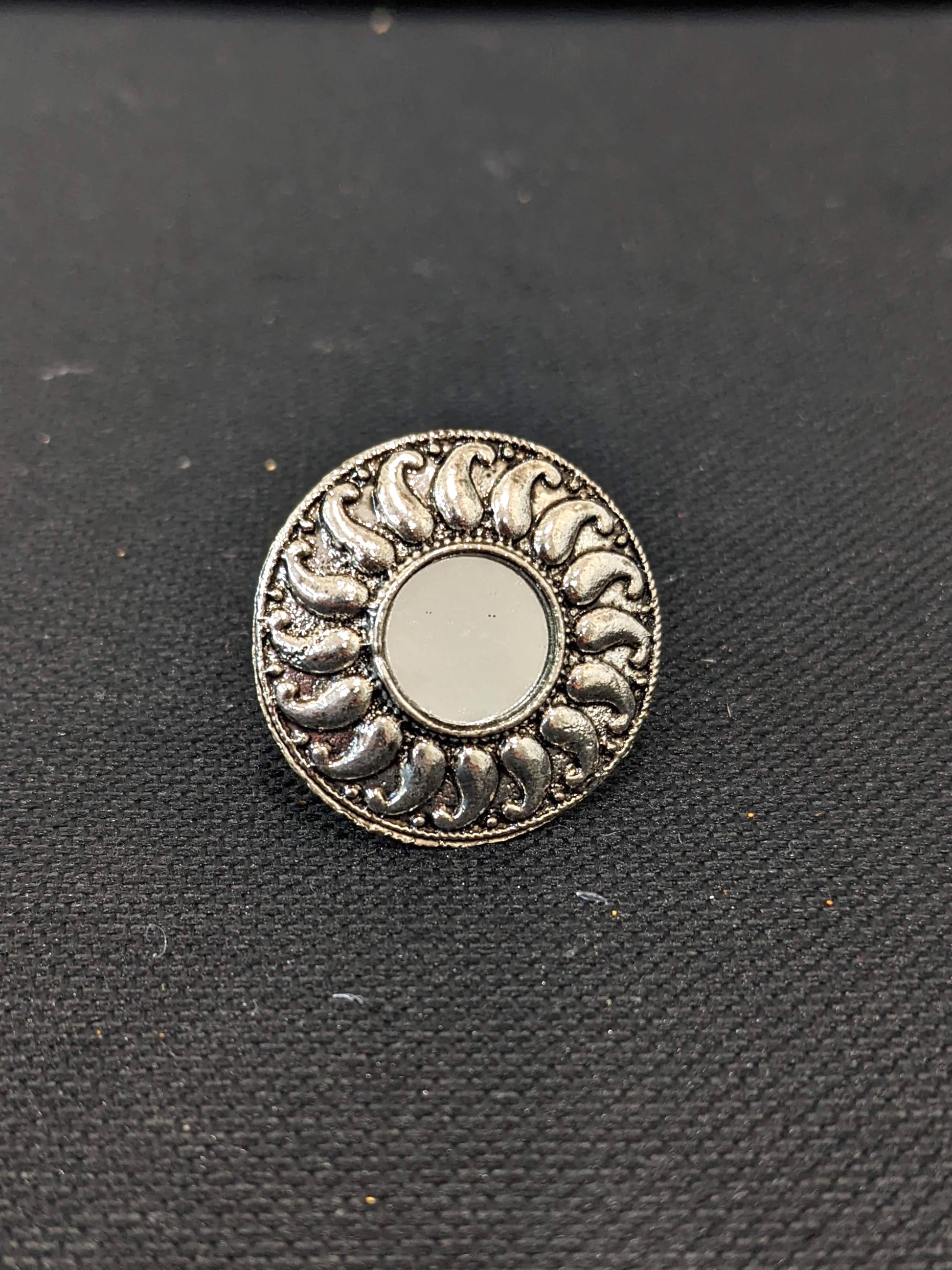 Antique Silver mirror centered Circle adjustable Finger ring - Simpliful