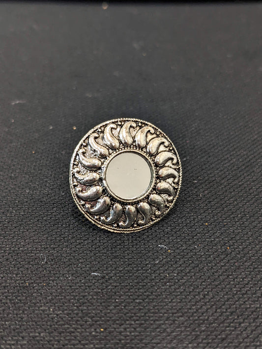 Antique Silver mirror centered Circle adjustable Finger ring - Simpliful