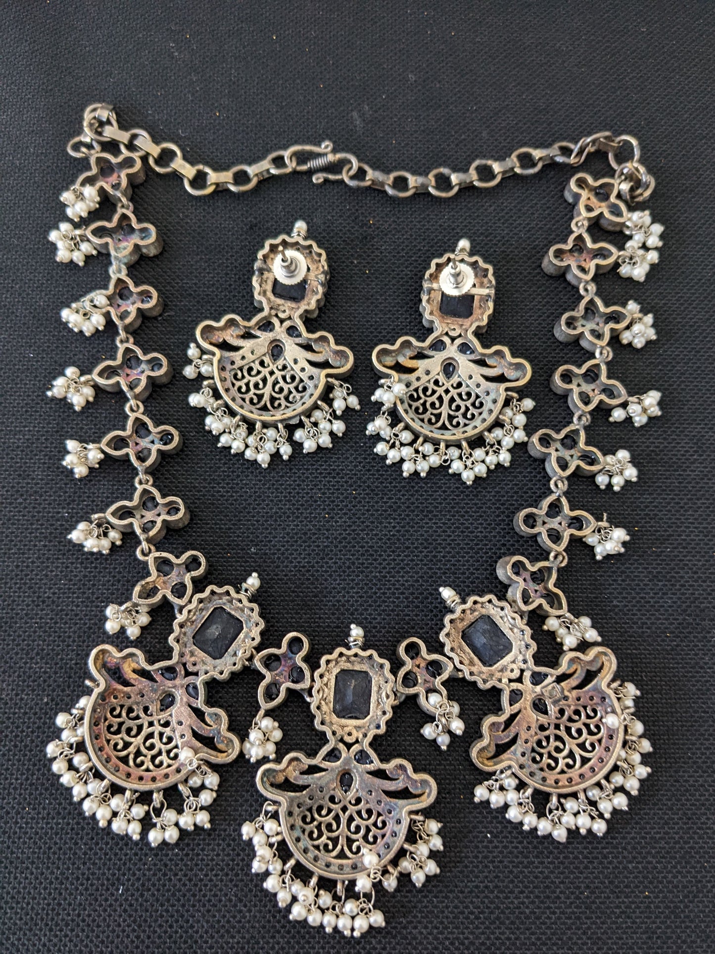 Dual tone German Silver Chandbali design Choker set