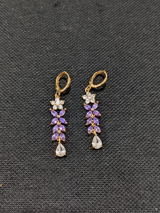 Star Flower design CZ stone ring style drop earrings