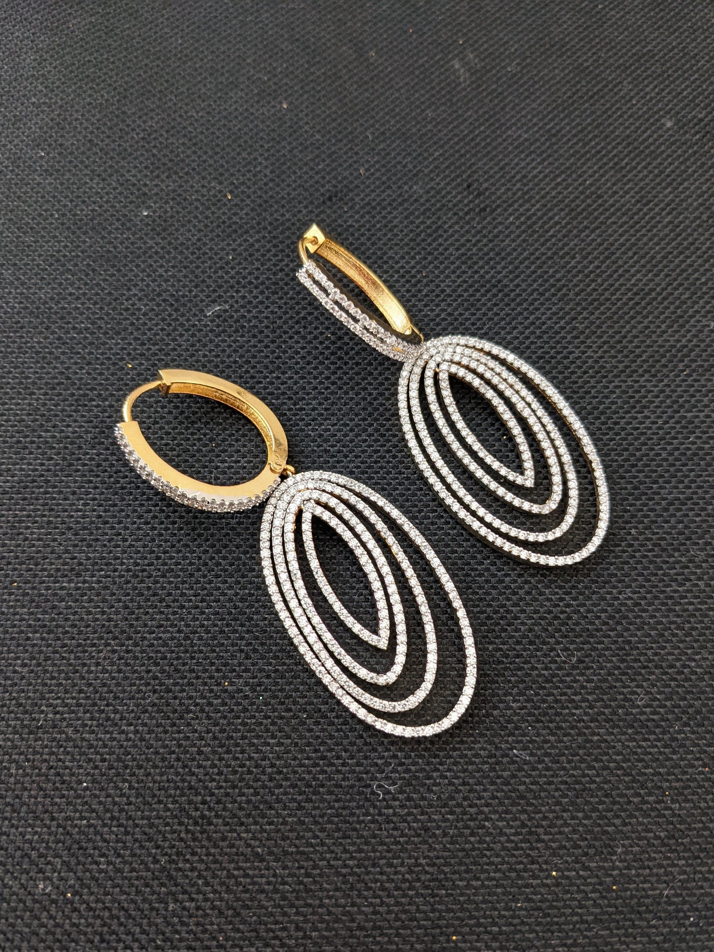 Multiple oval linked Ring style long CZ Earrings