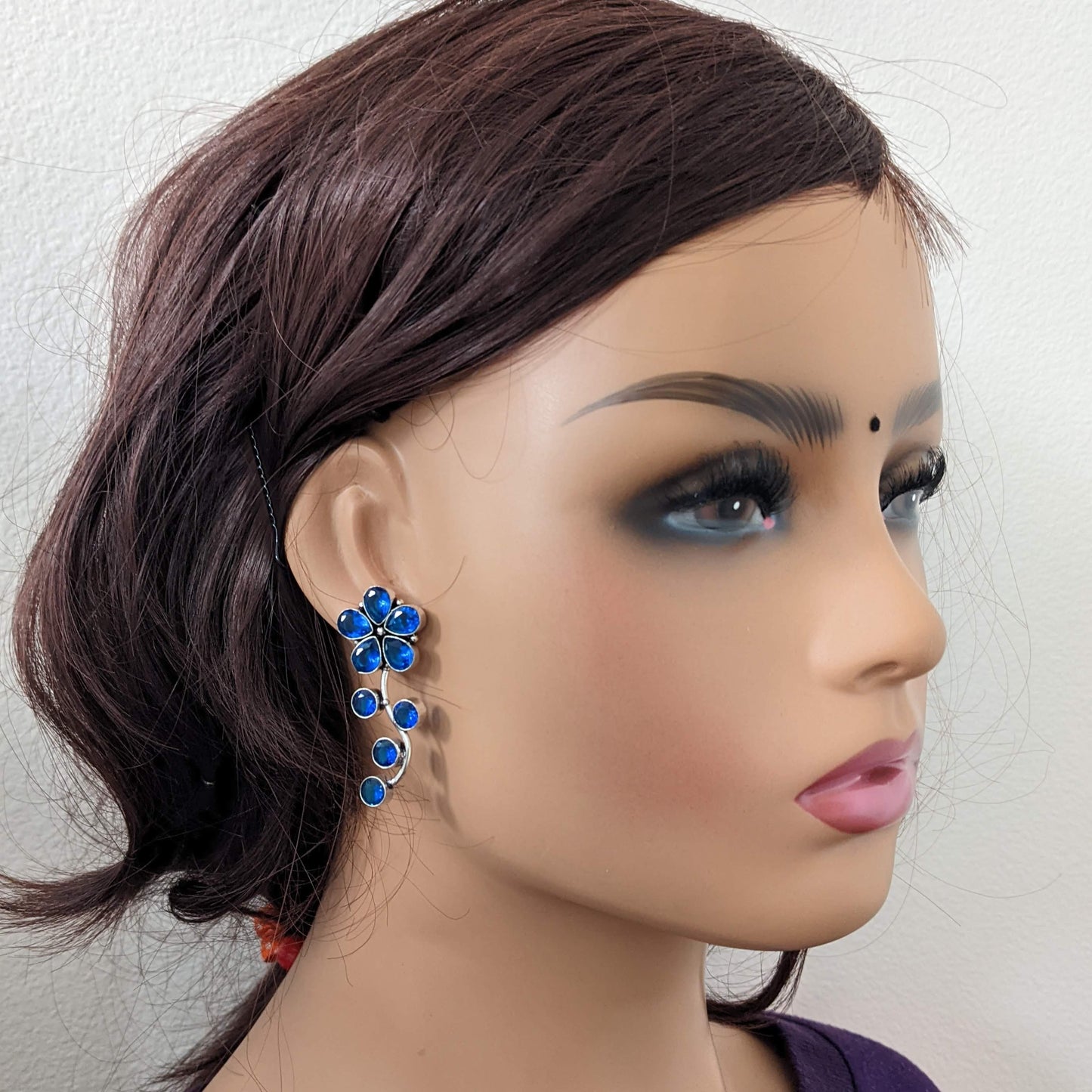 CZ stone embedded silver plated earrings