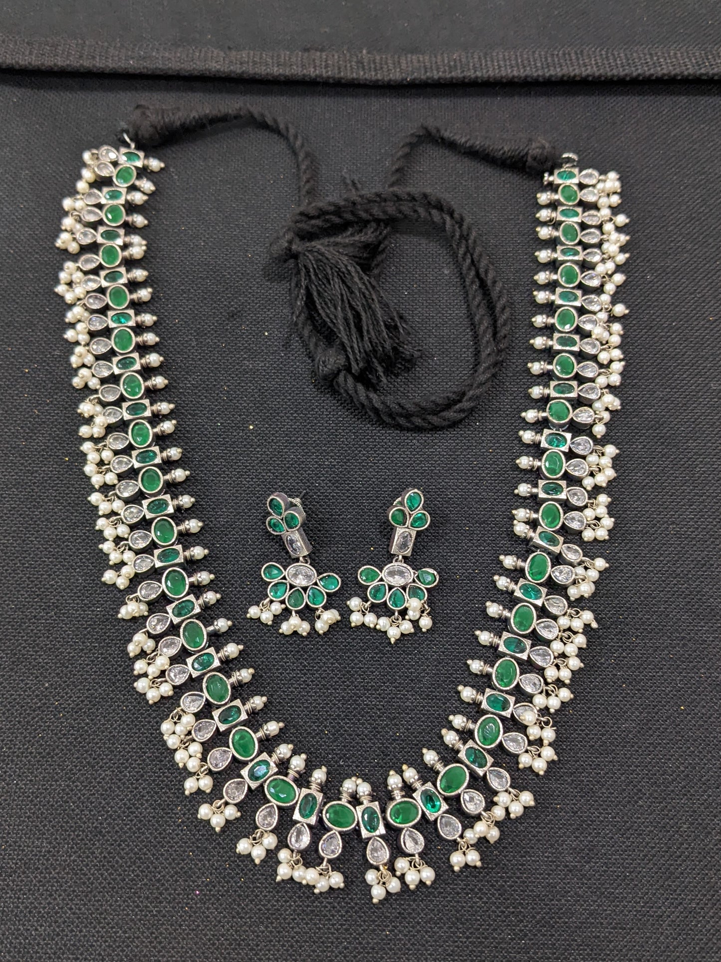 Guttapusalu CZ German Silver Long haram and earrings set