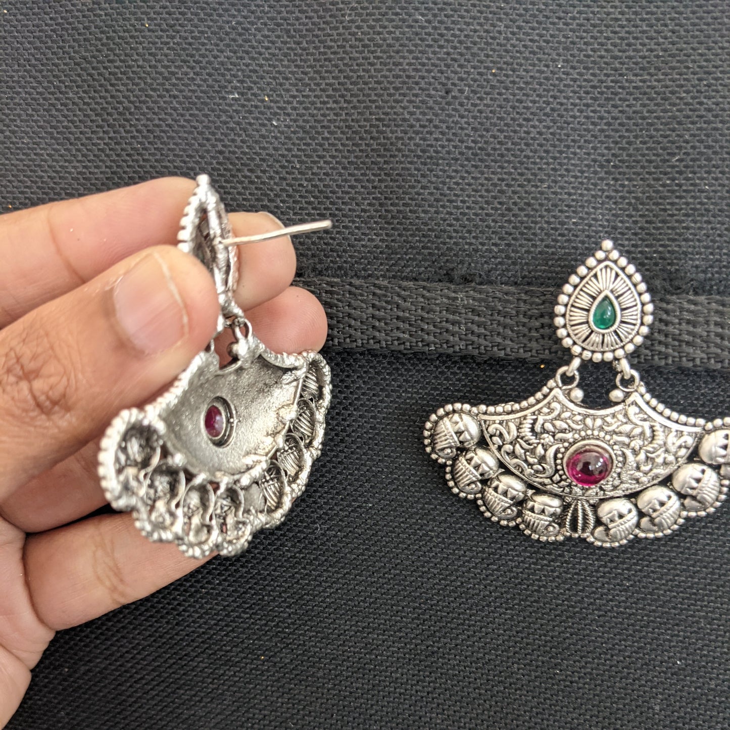 Bright silver matte plated Chandbali Earrings - Design 4
