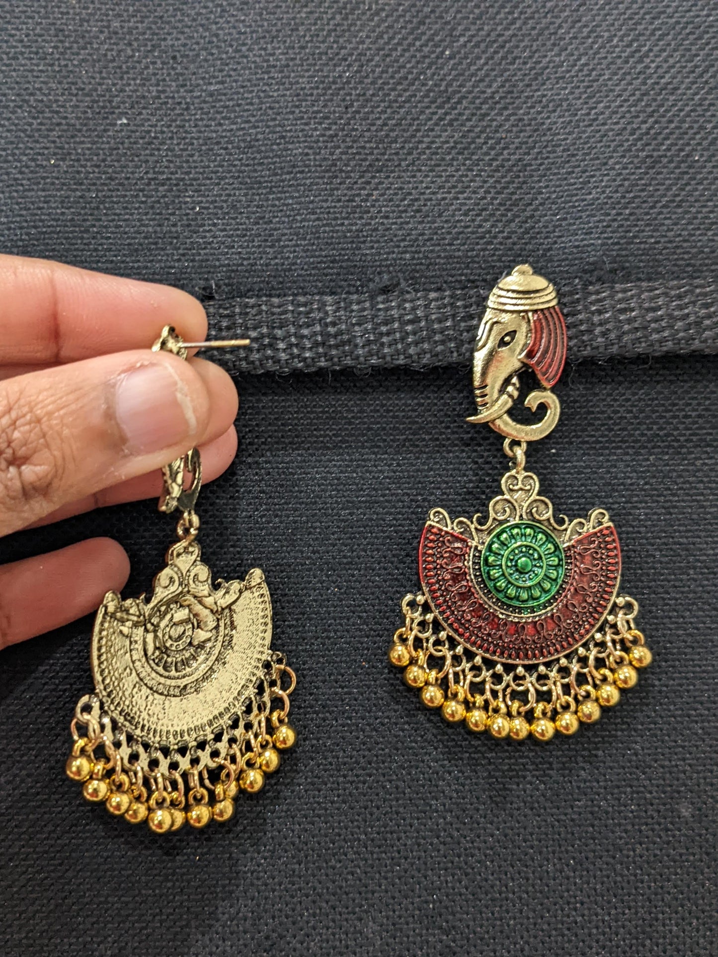 Elephant face stud with matte meenakari work antique earring - Simpliful