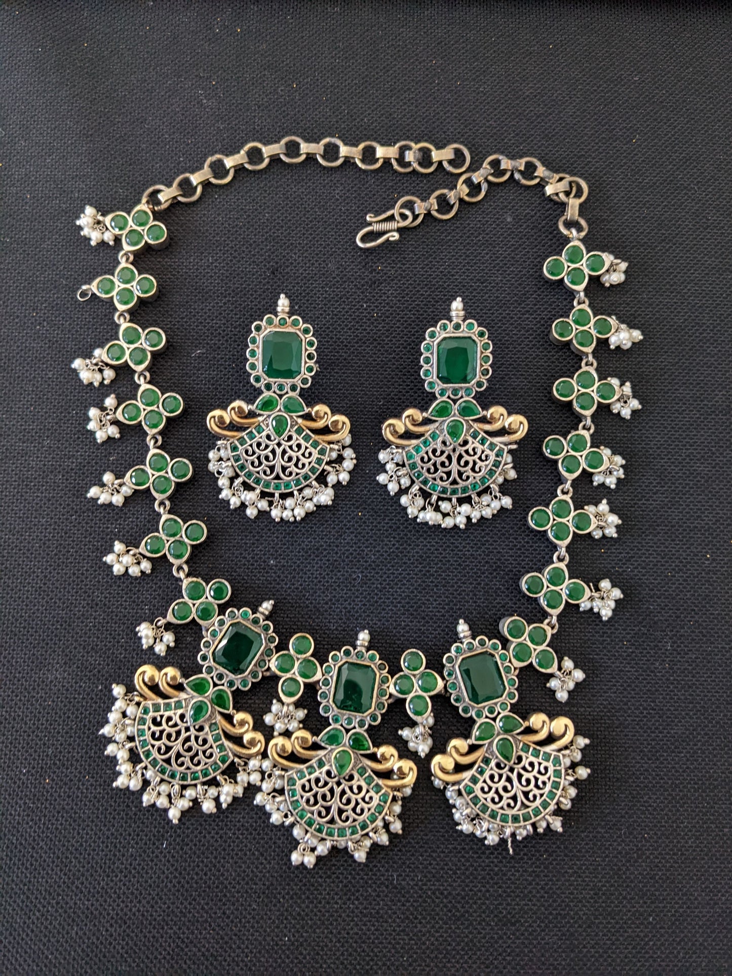 Dual tone German Silver Chandbali design Choker set
