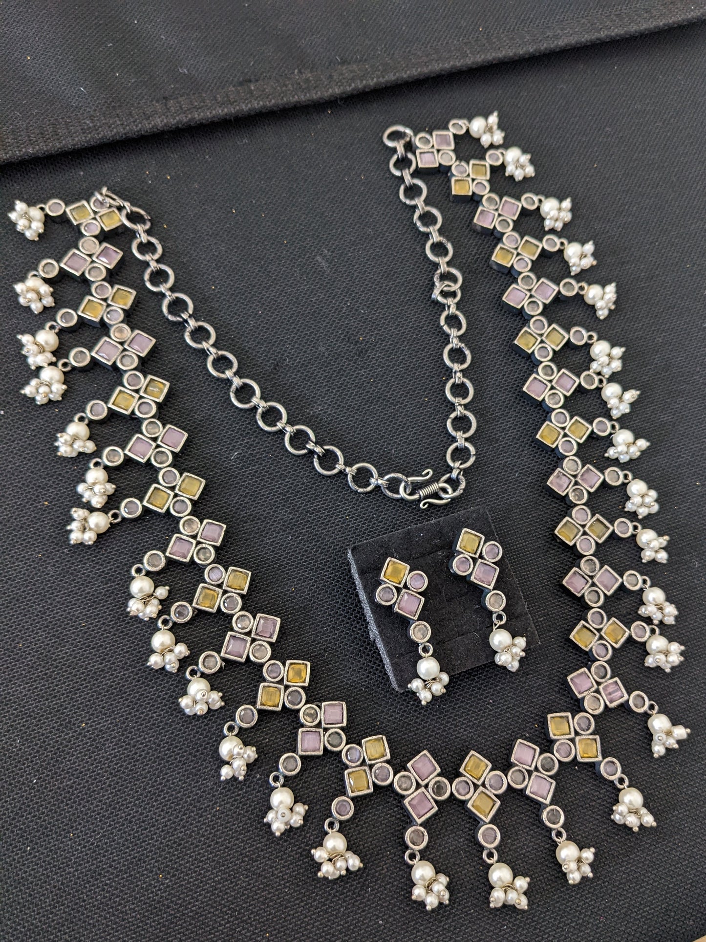 Pastel color CZ stone Guttapusalu Long haram and earrings set