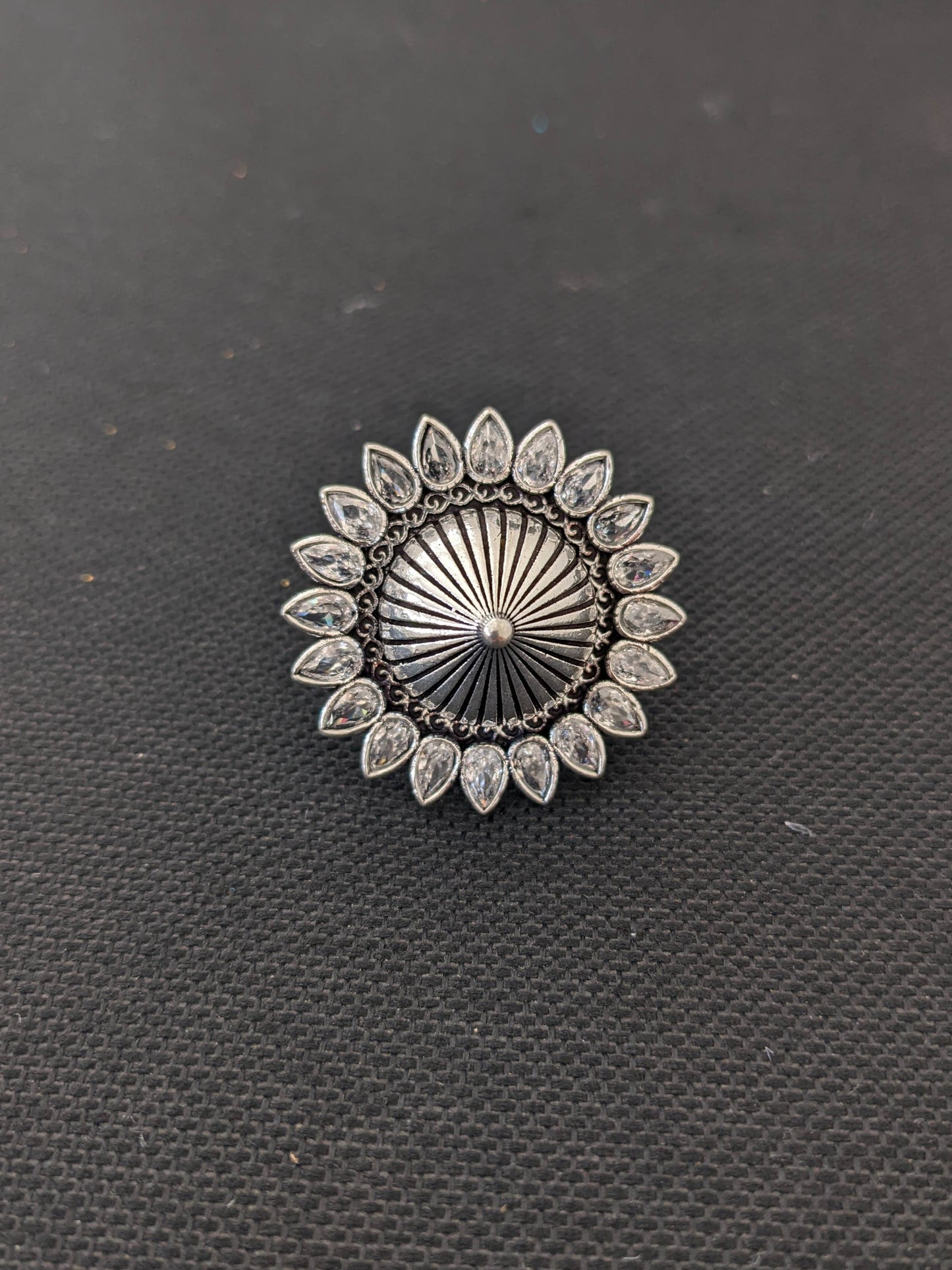 Oxidized silver flower with projected center design adjustable Finger ring - Simpliful