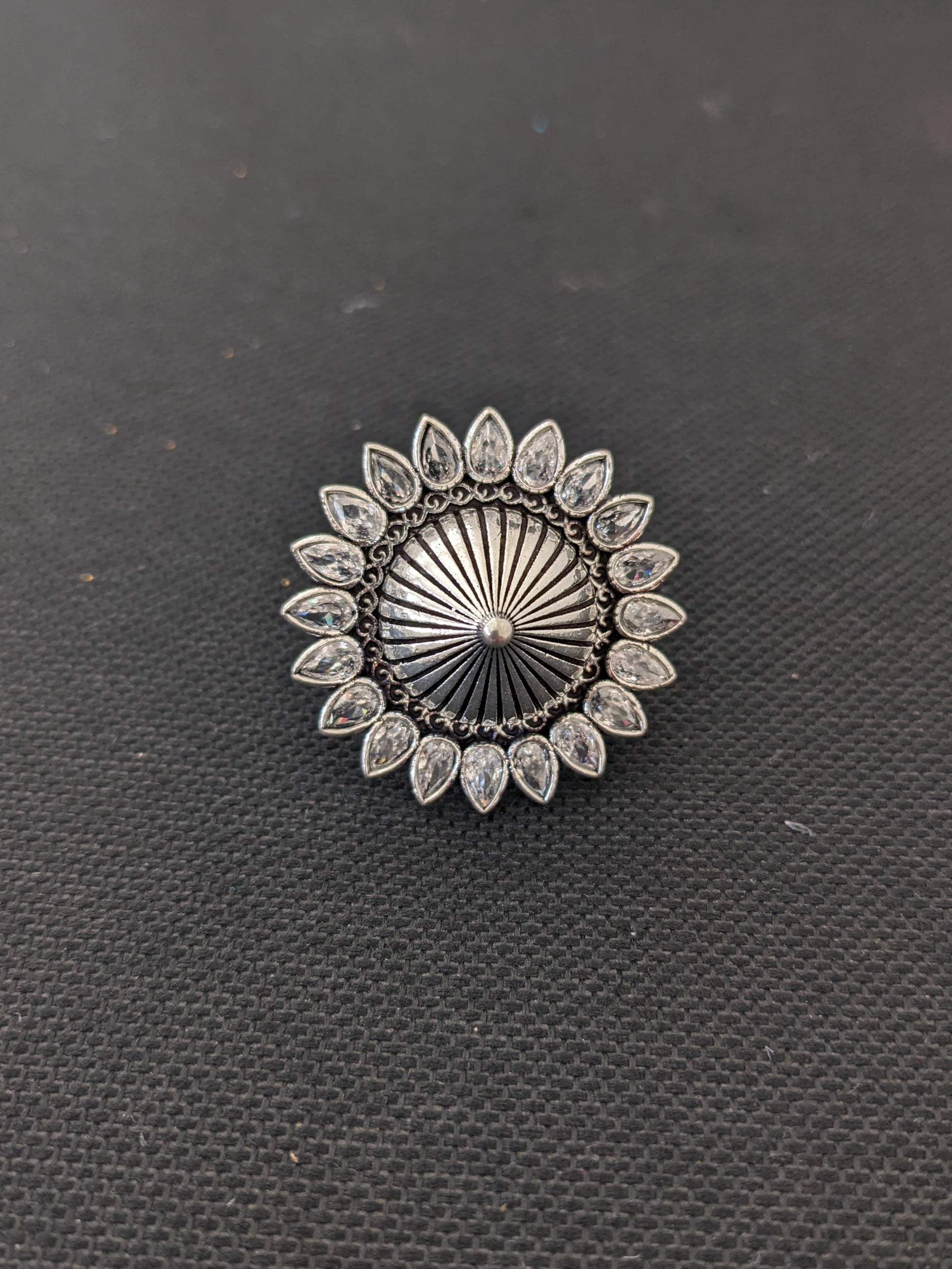 Oxidized silver flower with projected center design adjustable Finger ring - Simpliful