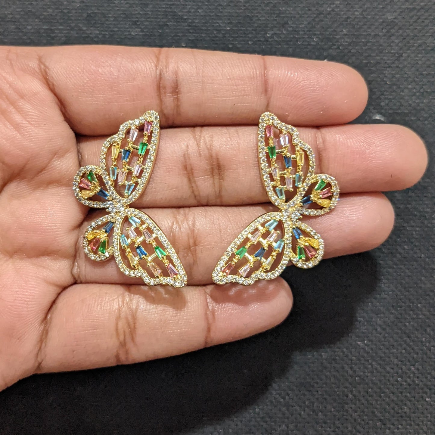 Large Butterfly design CZ Stud Earrings