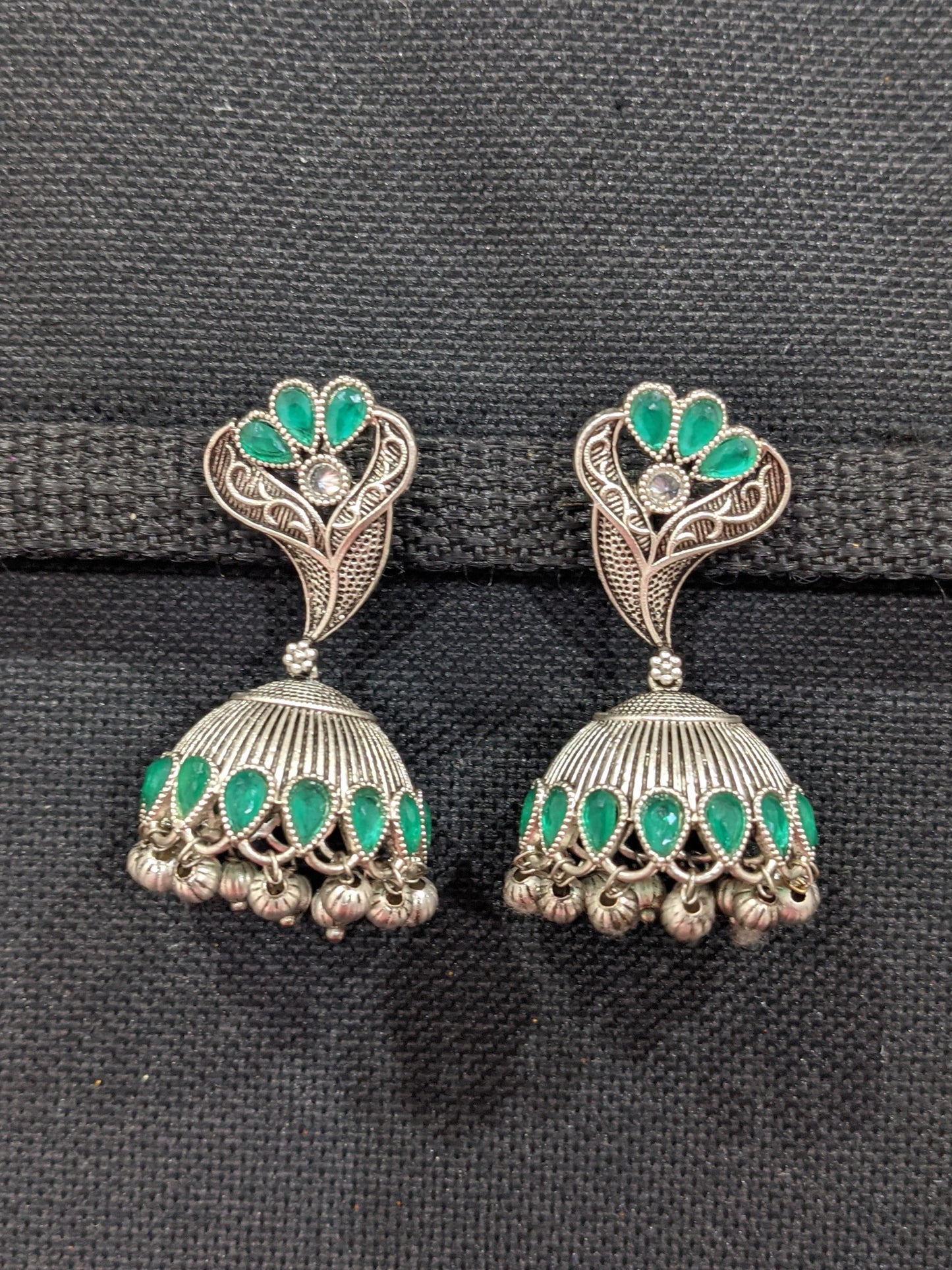 CZ stone Bright Silver Flower jhumka earrings