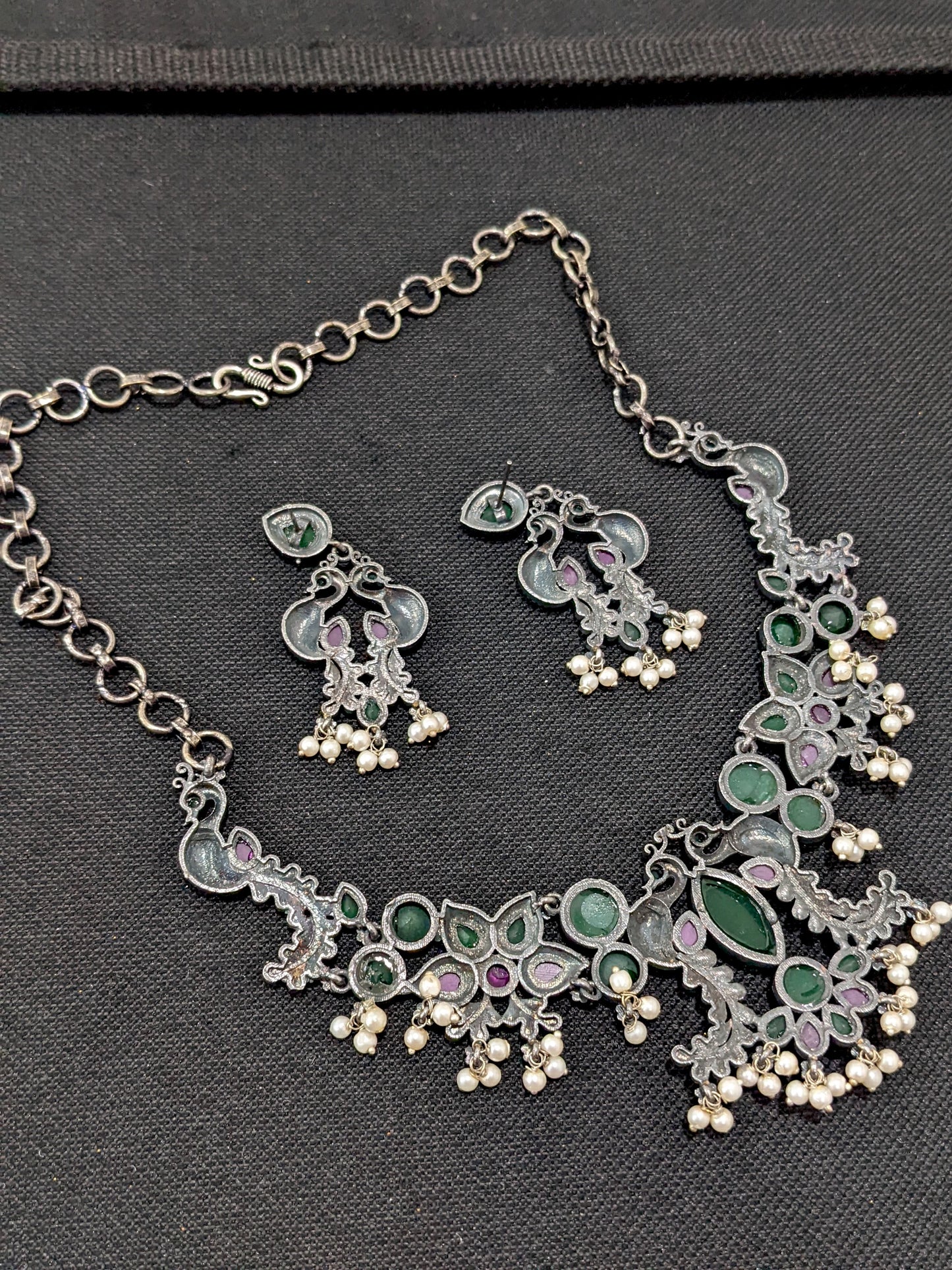 German silver Peacock design CZ Choker set
