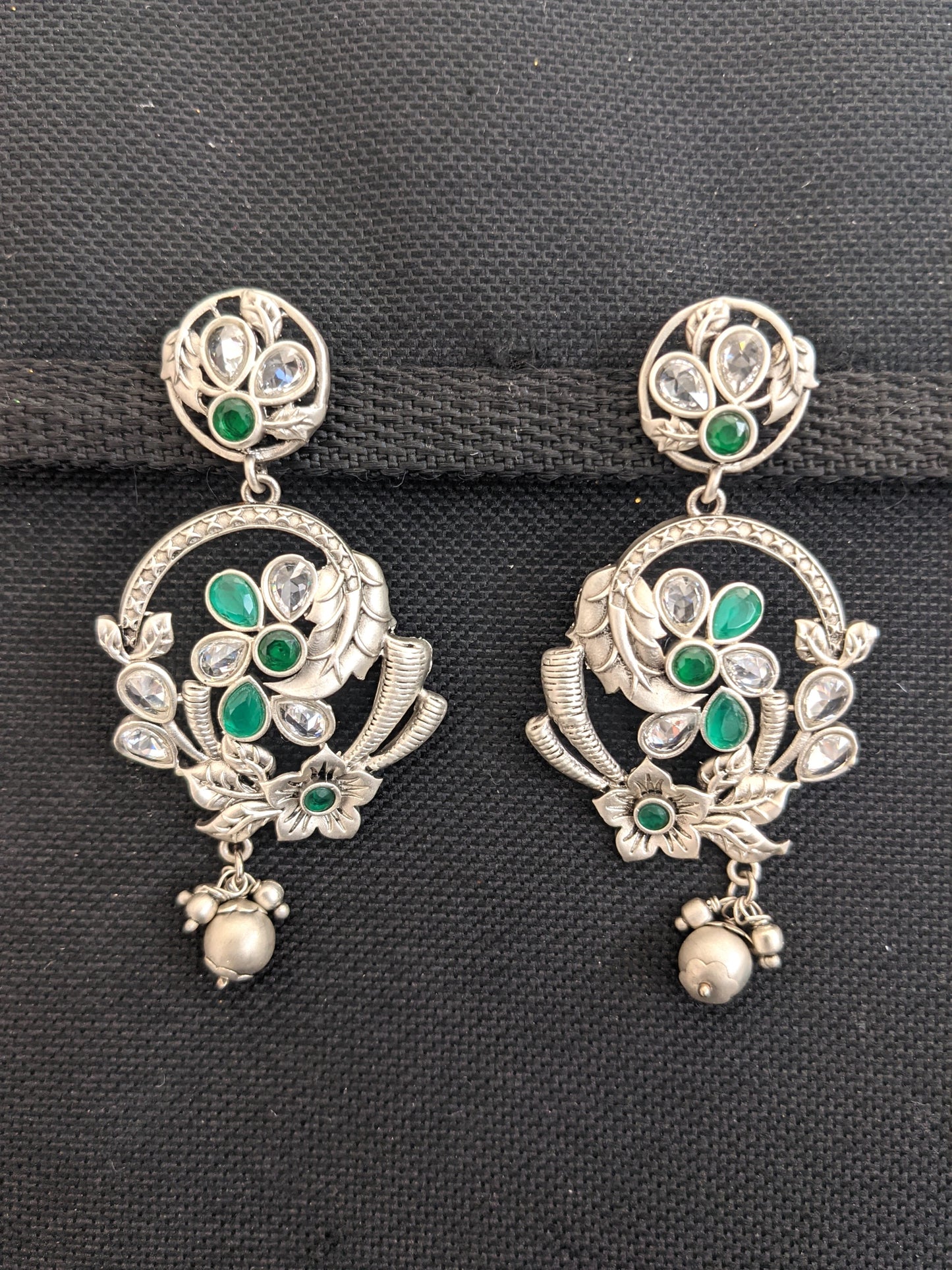 Bright Silver matte polished CZ flower Dangle Earrings