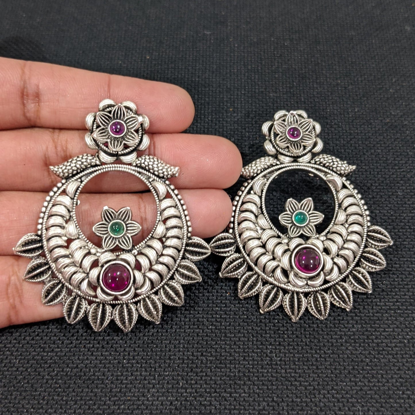Bright silver matte plated Chandbali Earrings - Design 6