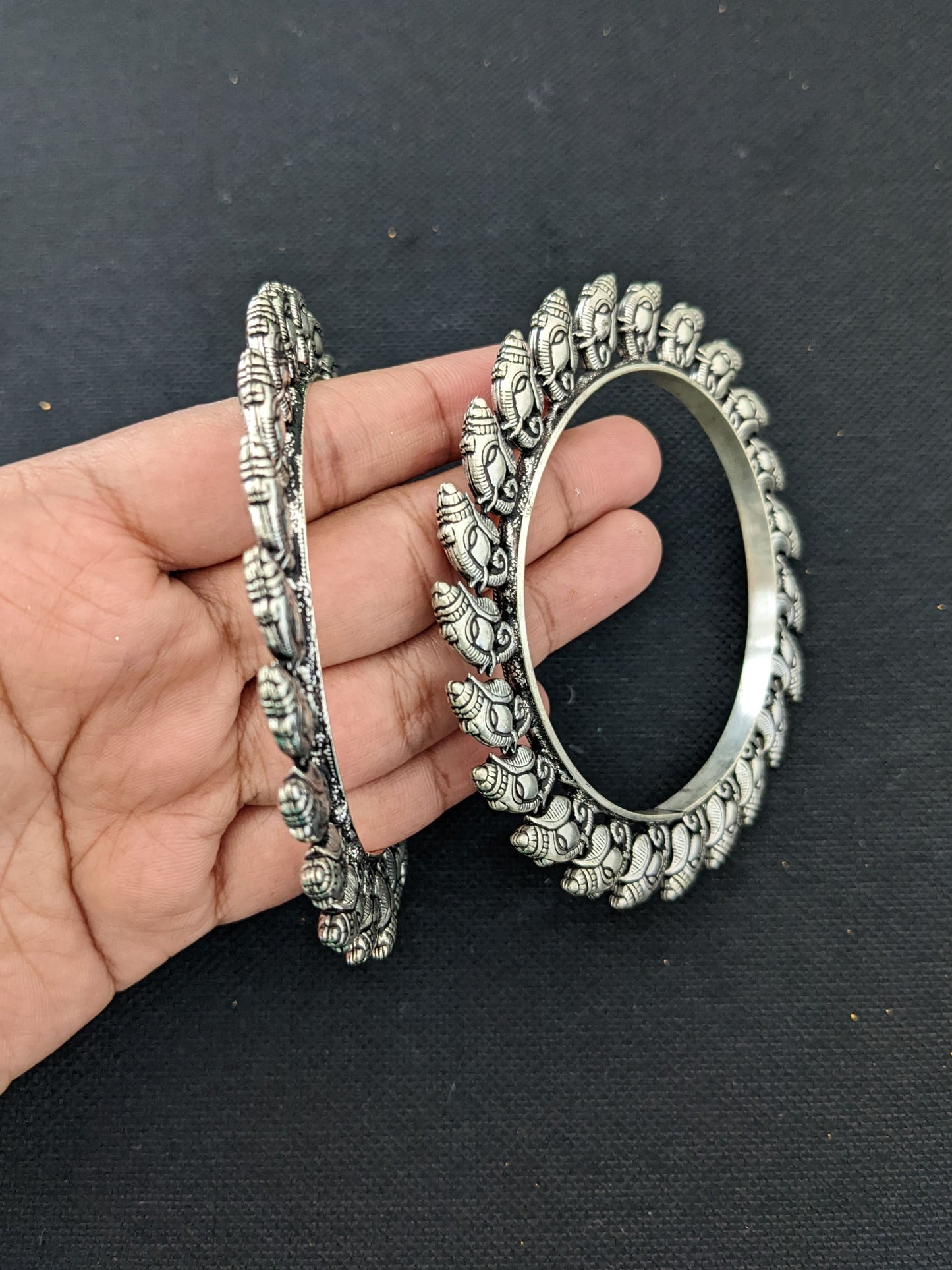 Oxidized silver pair bangles - Ganesh ji design
