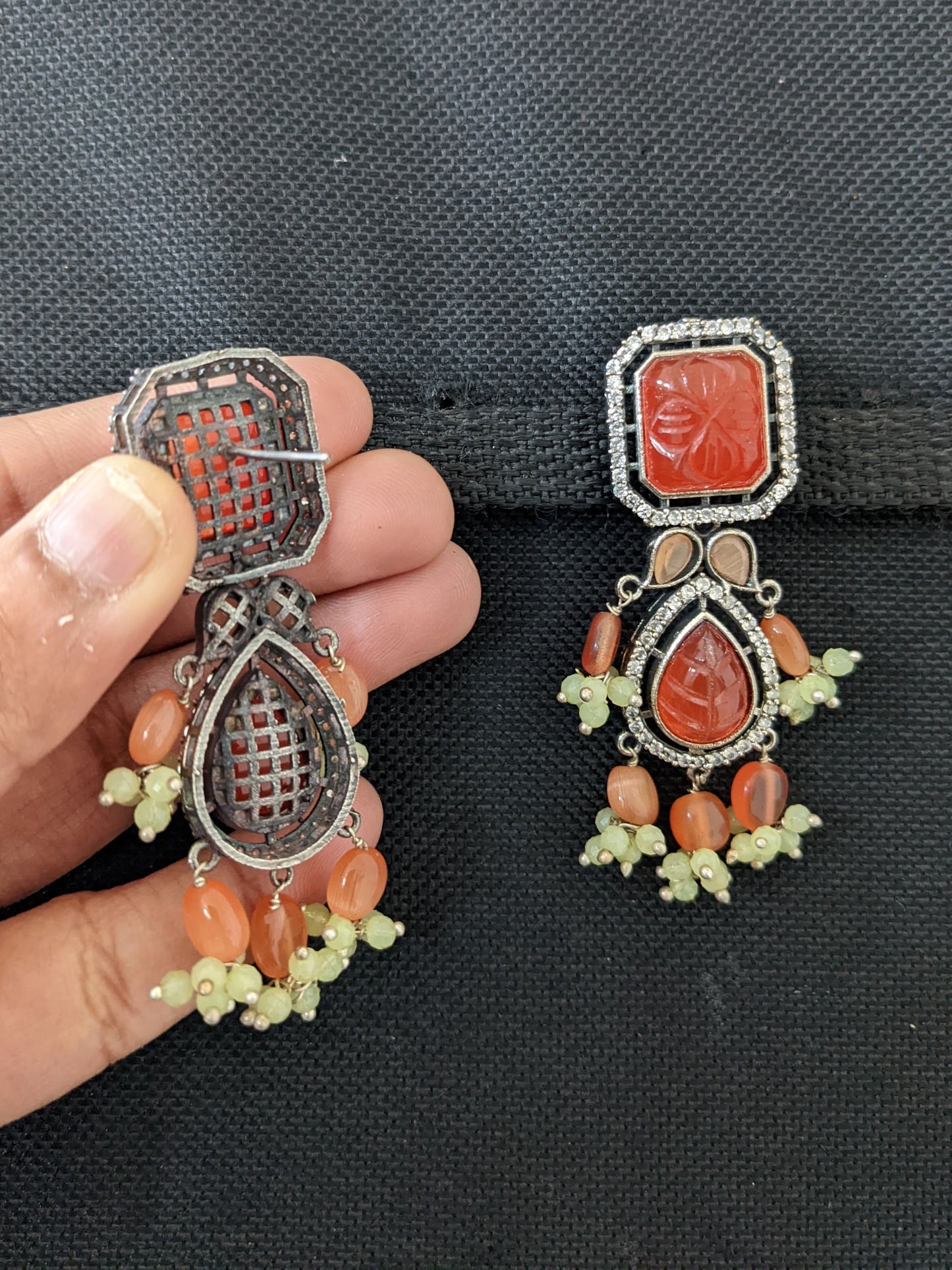 German Silver CZ Resin bead dangle Earrings