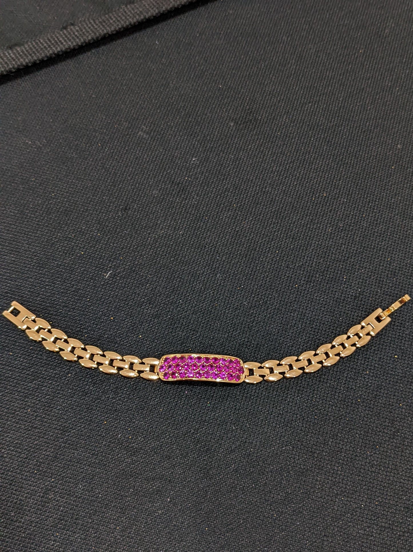 Pink Cz stone rectangle center gold plated Bracelet - Simpliful
