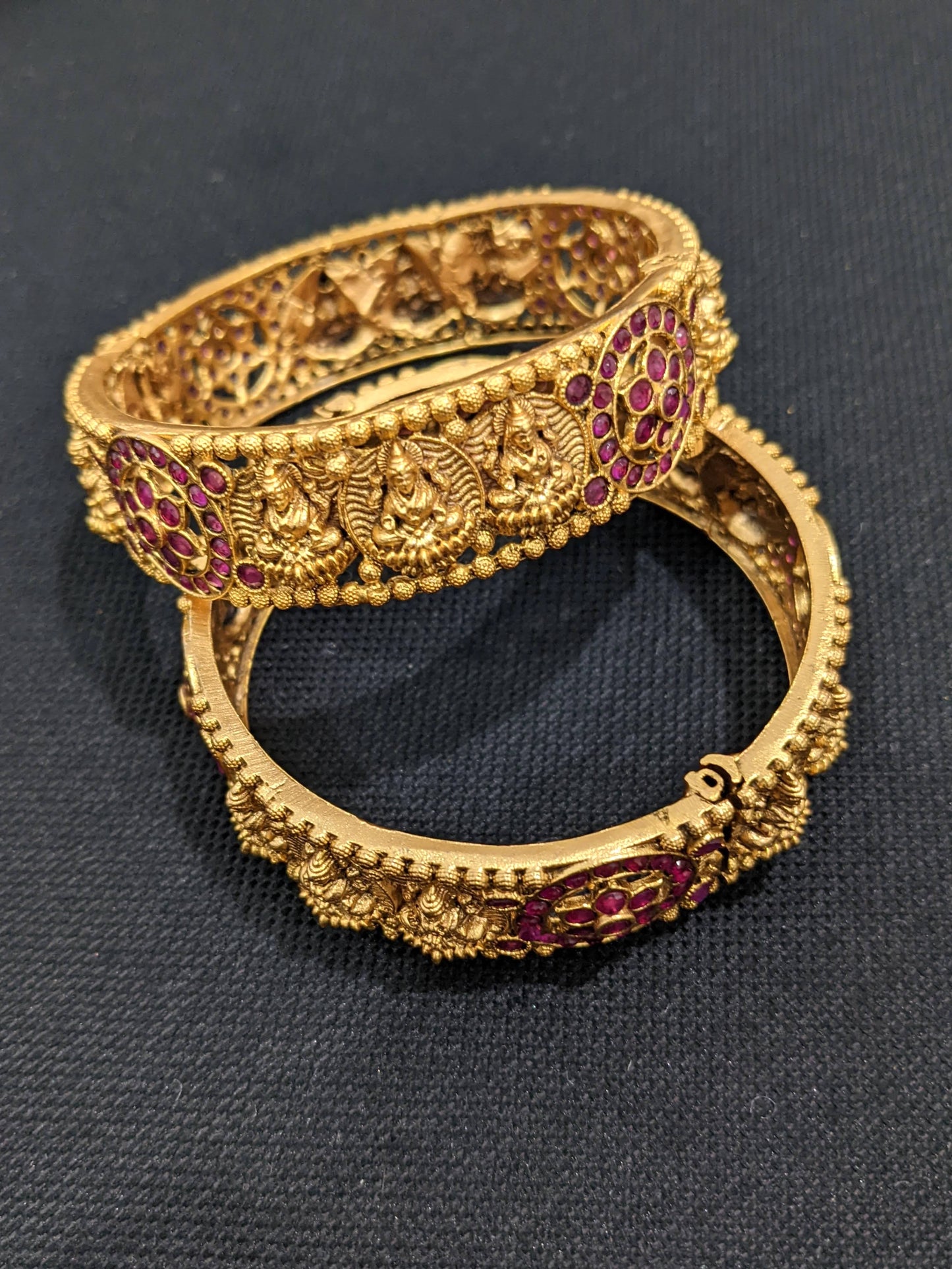 Goddess Lakshmi broad openable Matte gold bangles - 2x6 size